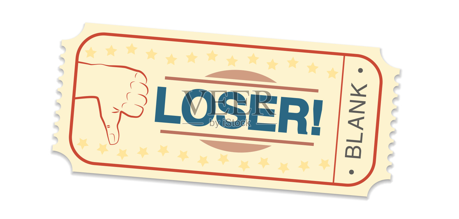 彩票上写着失败者和空白。一张有拇指向下符号的奖券。孤立的矢量插图上的白色背景。插画图片素材