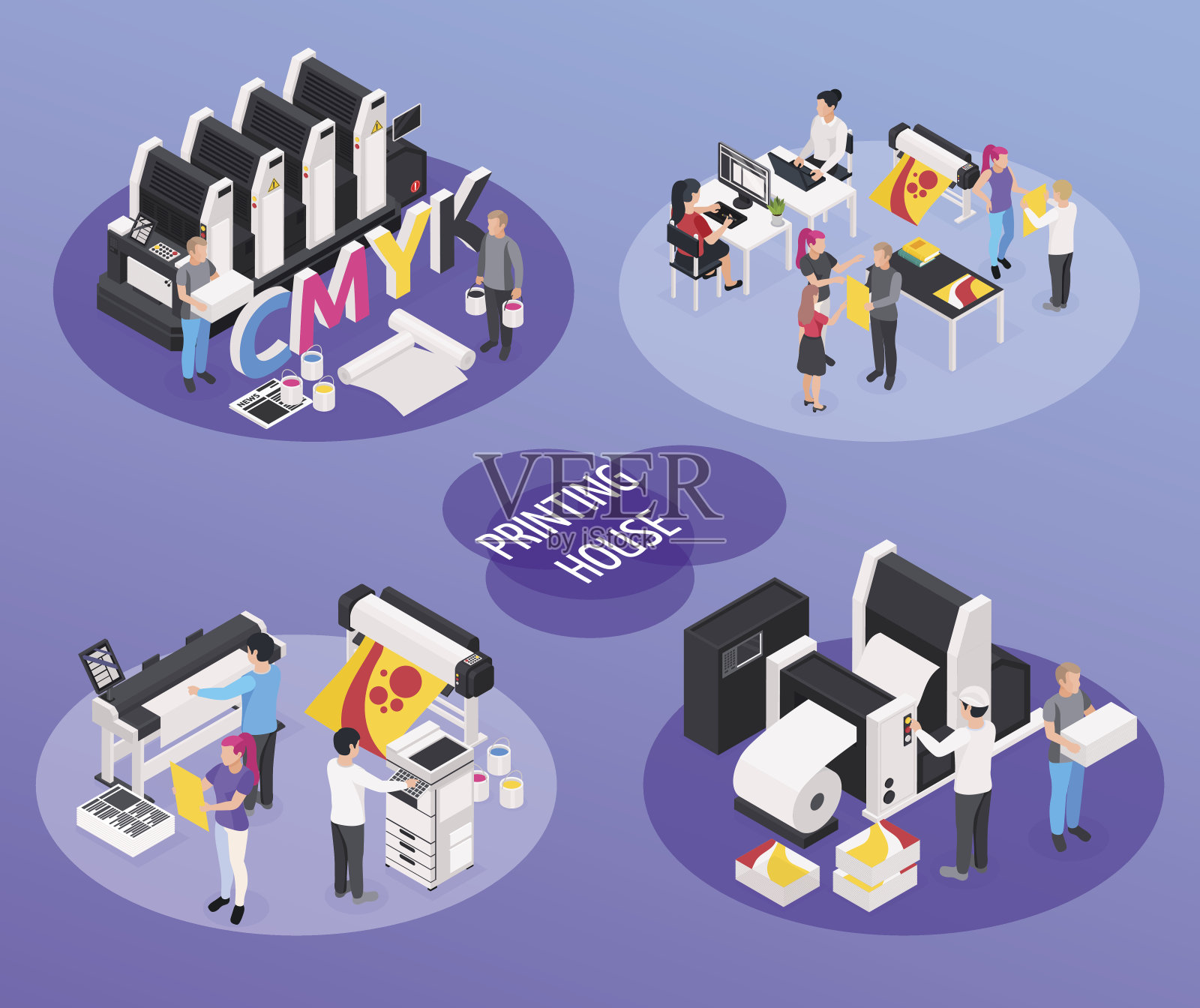 印刷所概念图标集插画图片素材