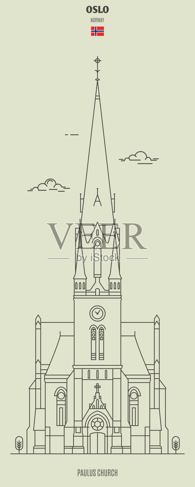挪威奥斯陆的保卢斯教堂。具有里程碑意义的图标插画图片素材