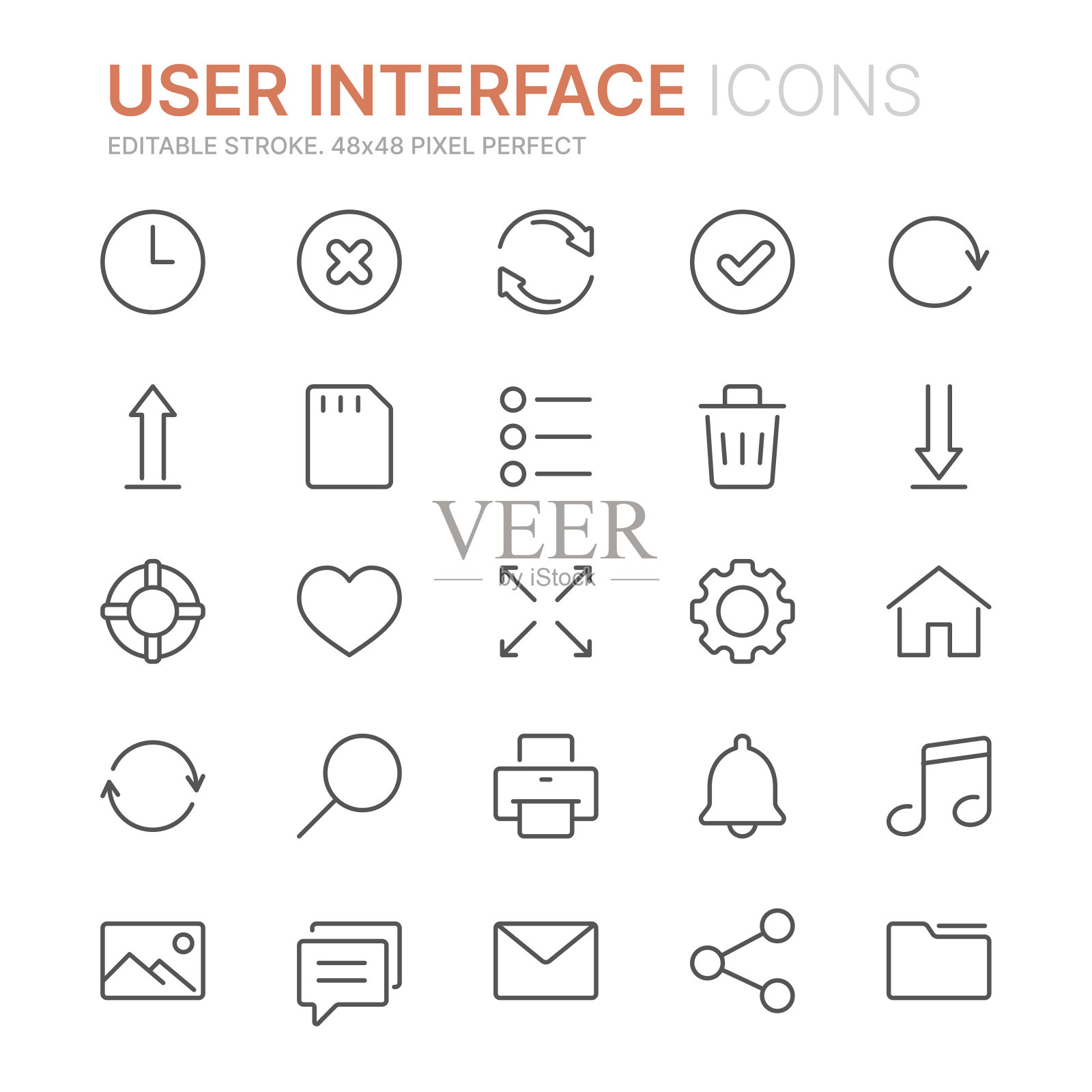 用户界面相关行图标的集合。48 x48像素完美。可编辑的中风图标素材