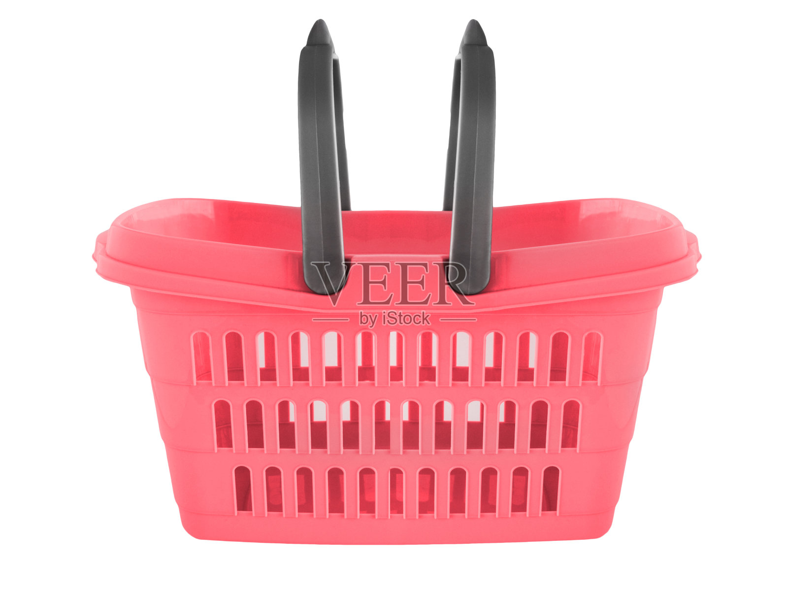 白色背景映衬下的粉色购物篮照片摄影图片