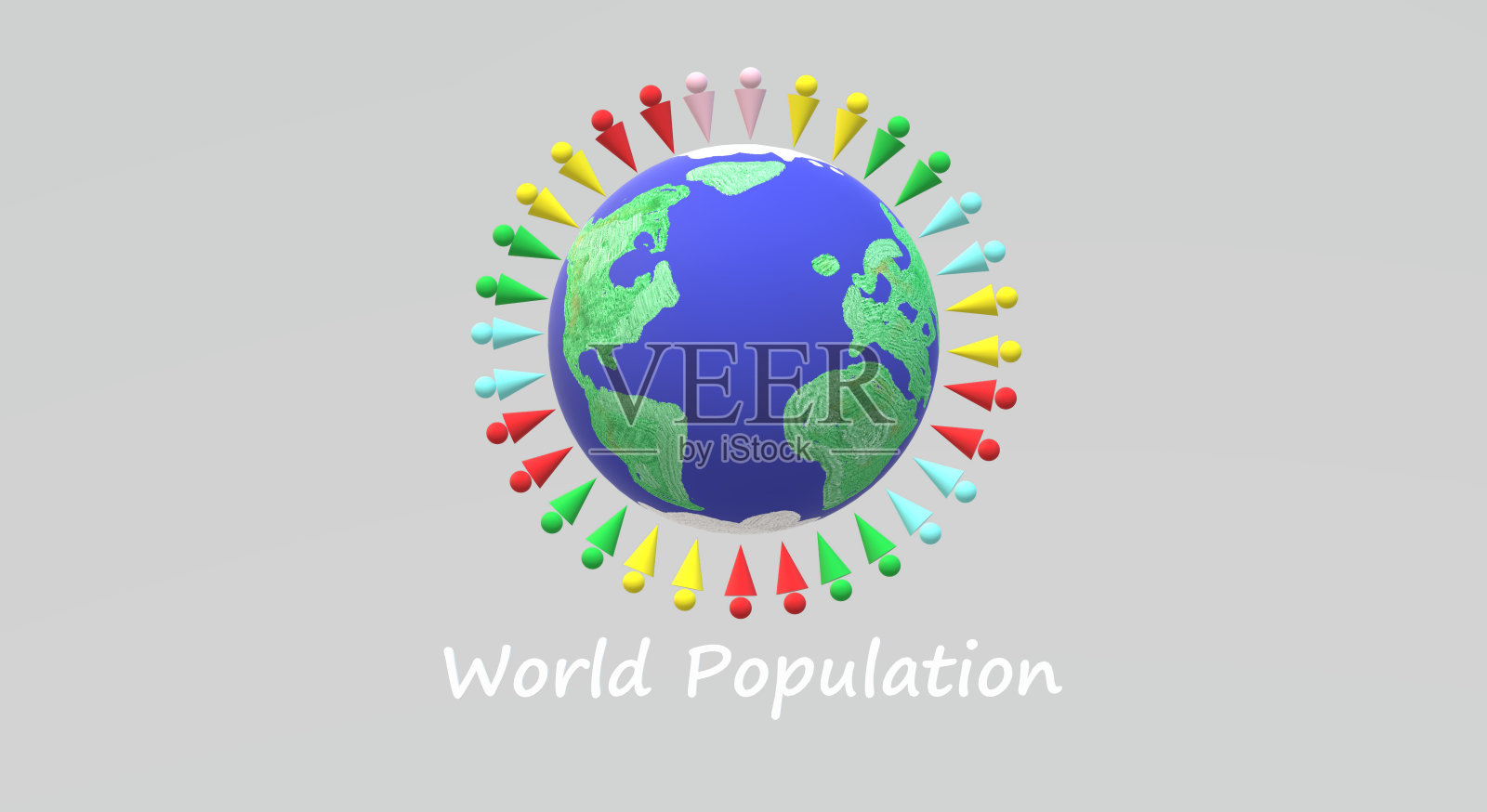 世界人口日内容的3d渲染。照片摄影图片