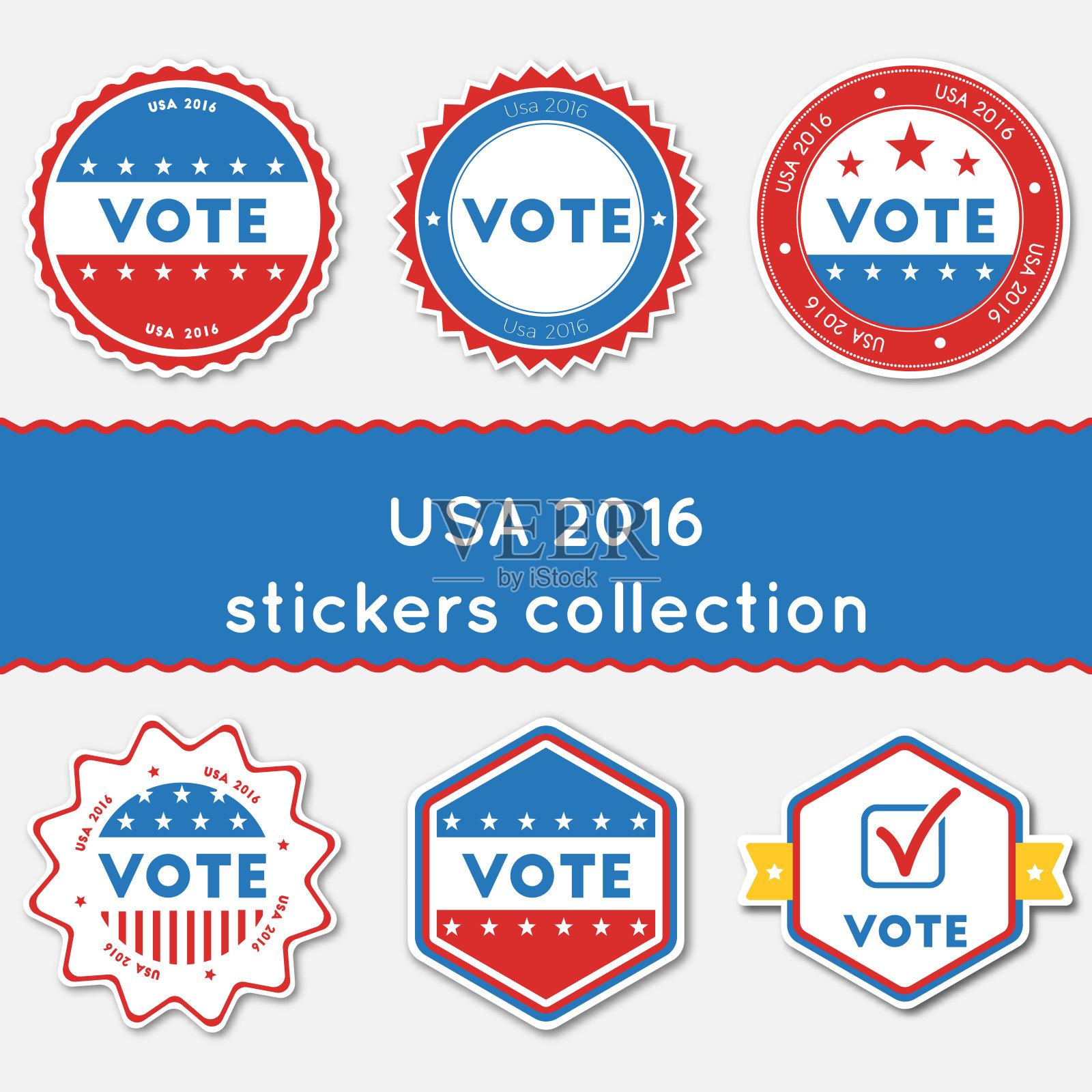 美国2016贴纸收藏。插画图片素材