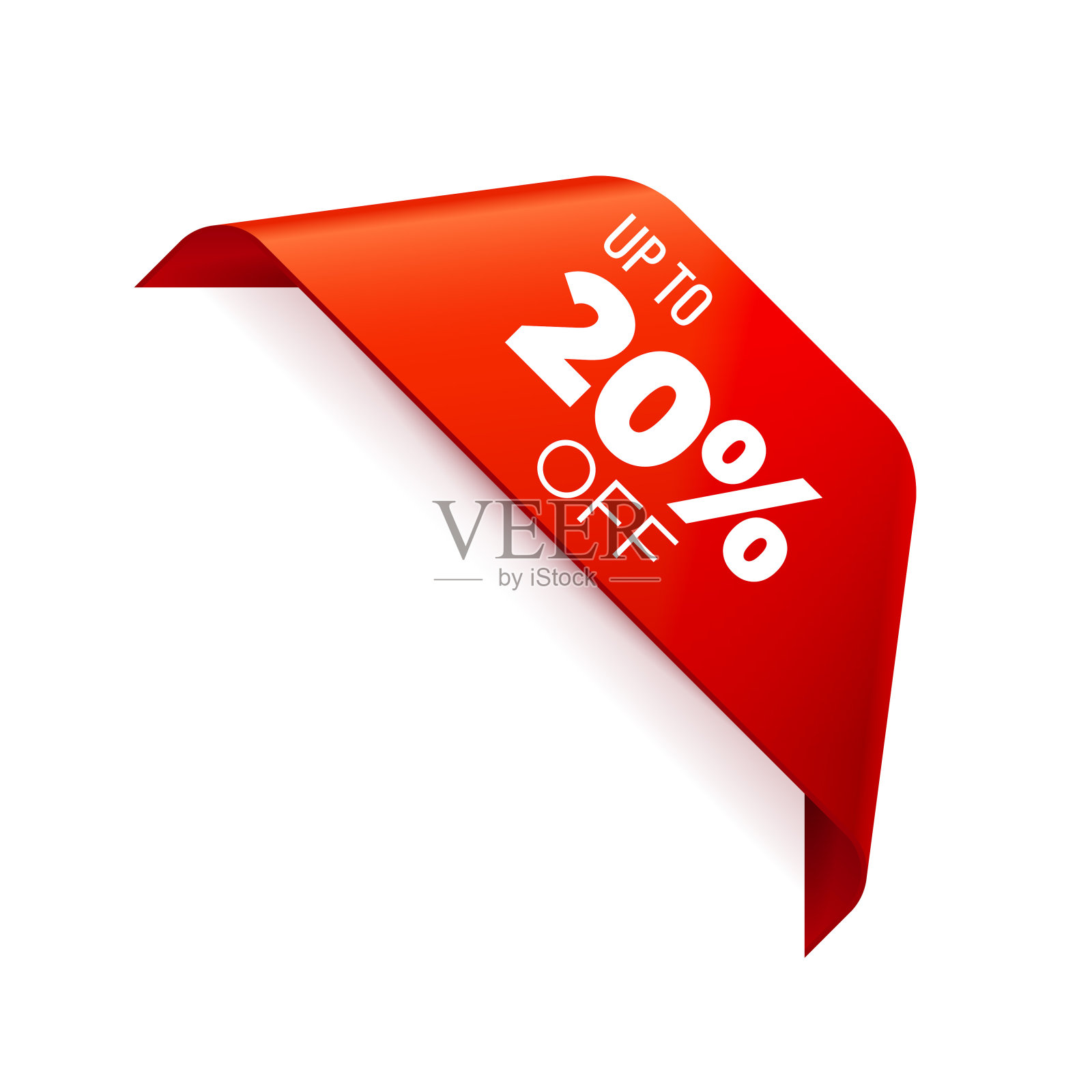 红色矢量横幅丝带上的白色背景，角丝带，高达20%的折扣设计元素图片