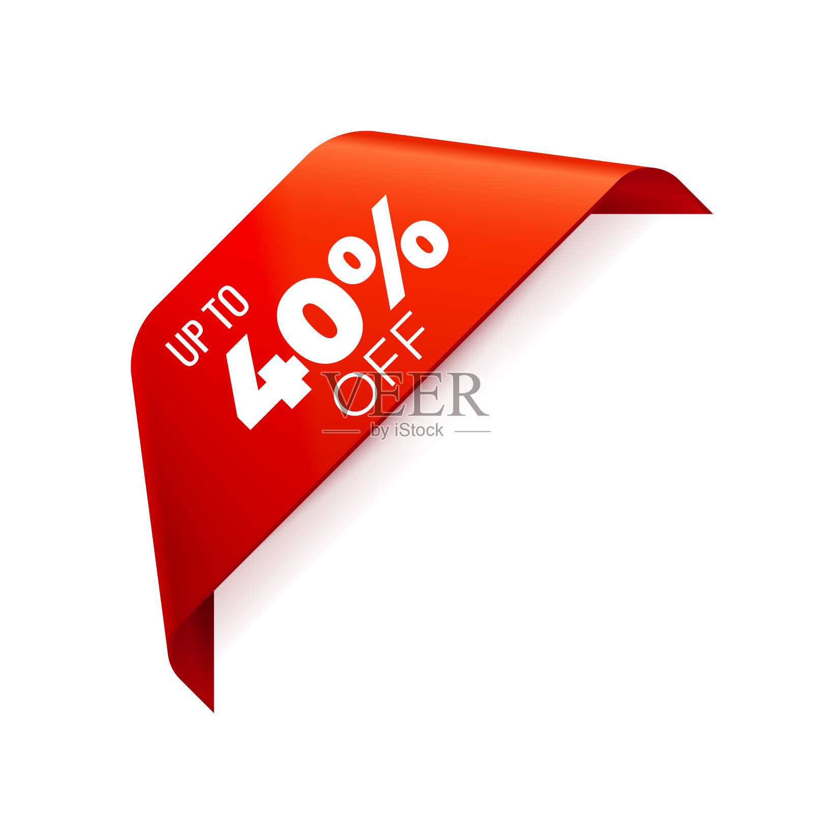 红色矢量横幅丝带上的白色背景，角丝带，高达40%的折扣设计元素图片