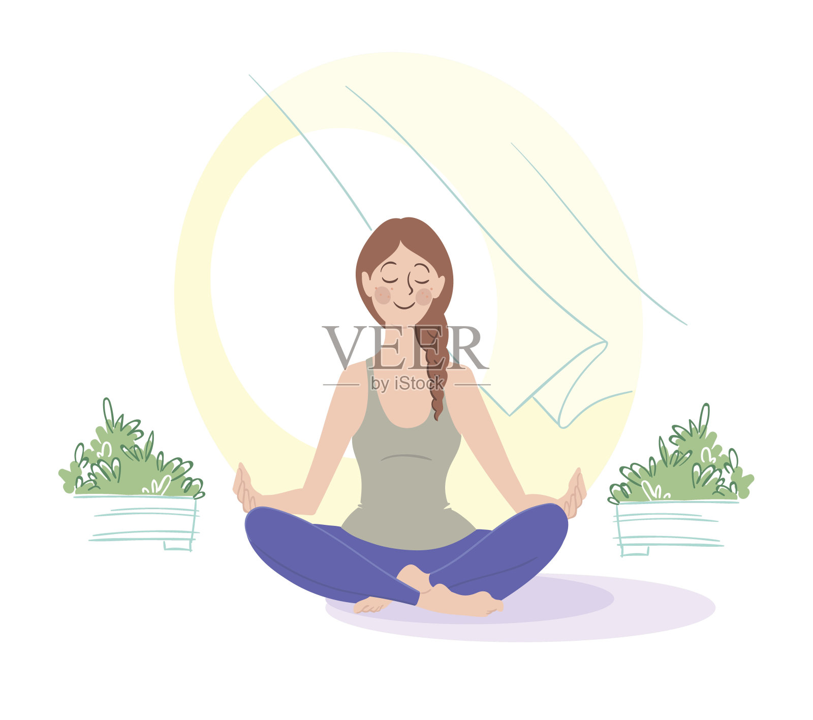 早上冥想。女孩在敞开的窗前沉思。矢量图插画图片素材