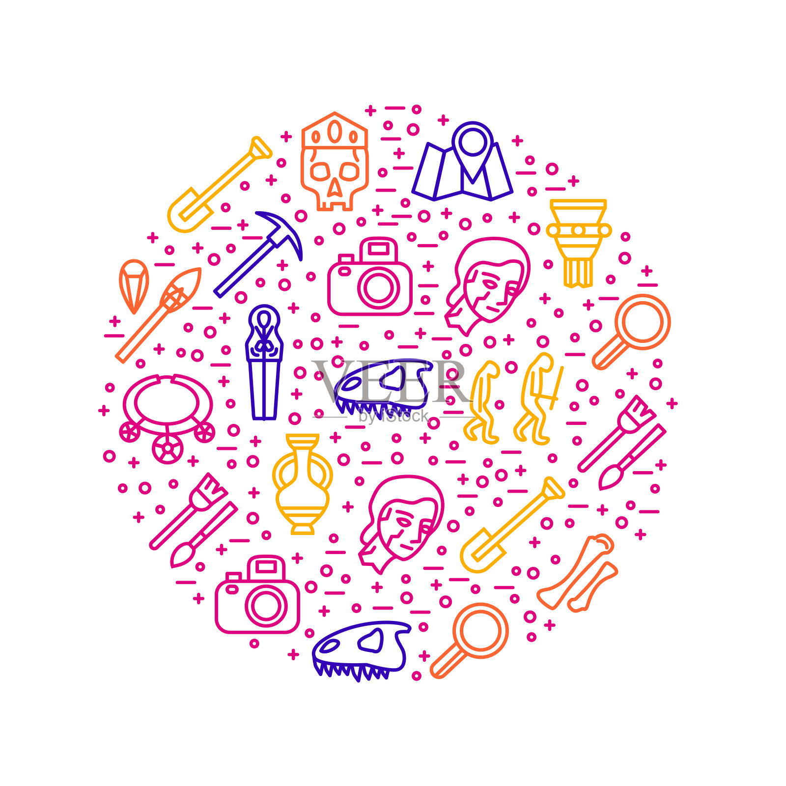 考古标志细线圆形设计模板。向量插画图片素材