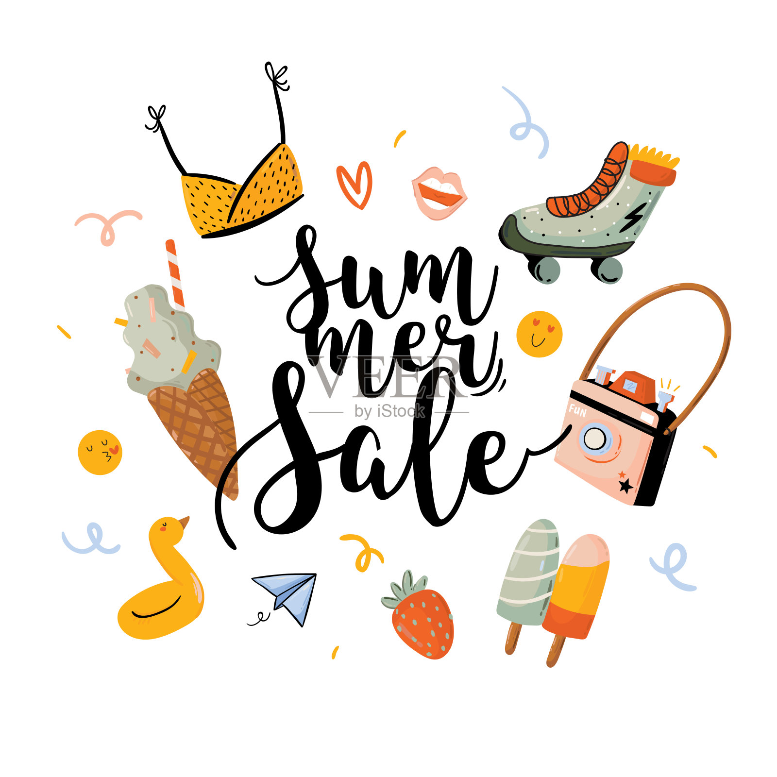 销售印刷与美丽的夏季背景和时尚的字母。设计元素图片