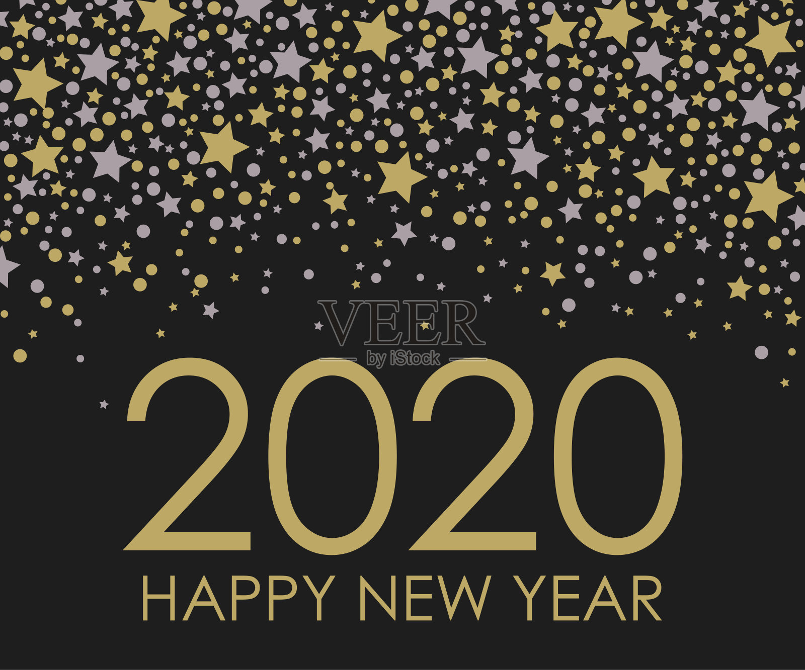 2020新年快乐。极简的卡片与星星隔离在黑色背景。矢量插图。插画图片素材