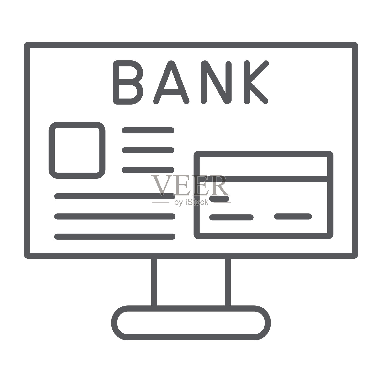 网上银行细线图标、金融支付、网上金融标识、矢量图形、白色背景上的线性图案。插画图片素材