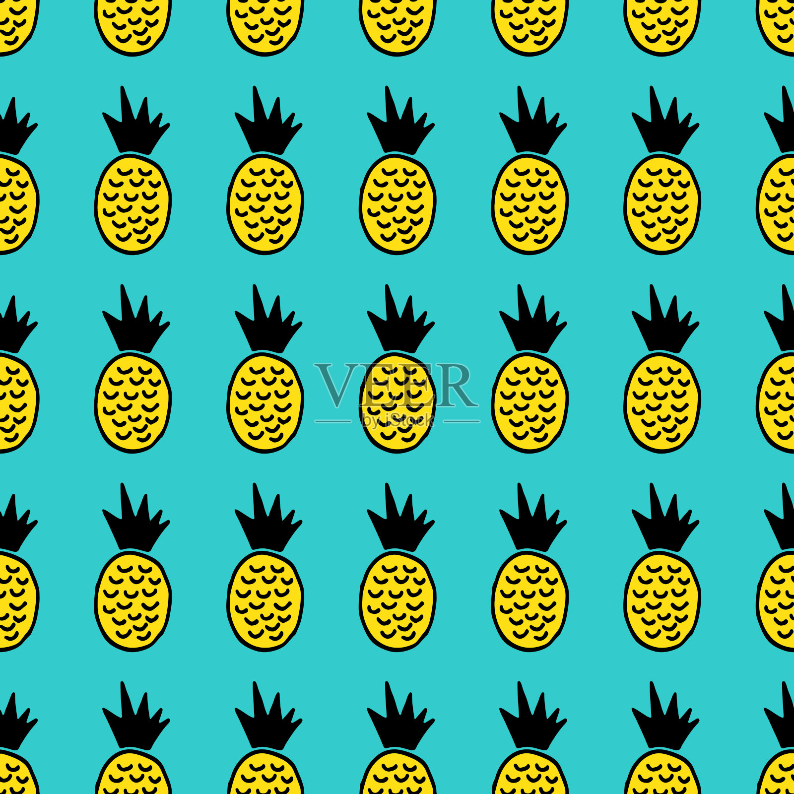 手绘菠萝矢量无缝模式插画图片素材