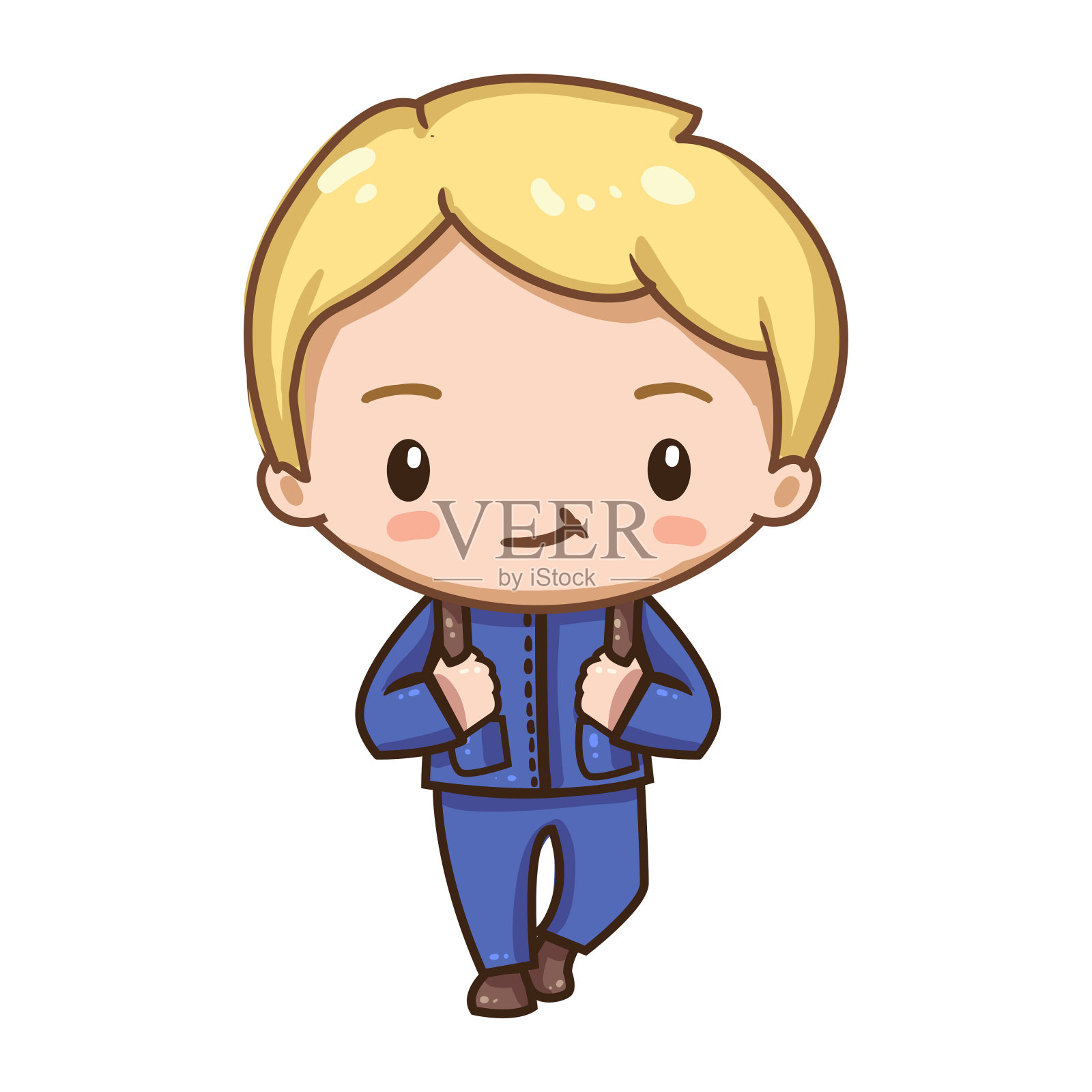 穿着蓝色正装的卡通小男孩。设计元素图片