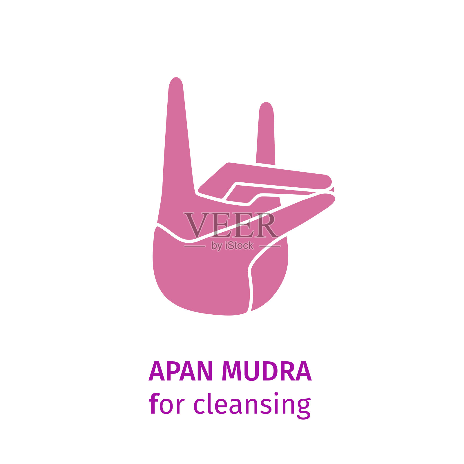 元素瑜伽Apan Vayu mudra粉色手。矢量插图在一个瑜伽工作室的白色背景，明信片，纪念品。瑜伽手，手势为健康和能量，为清洁插画图片素材