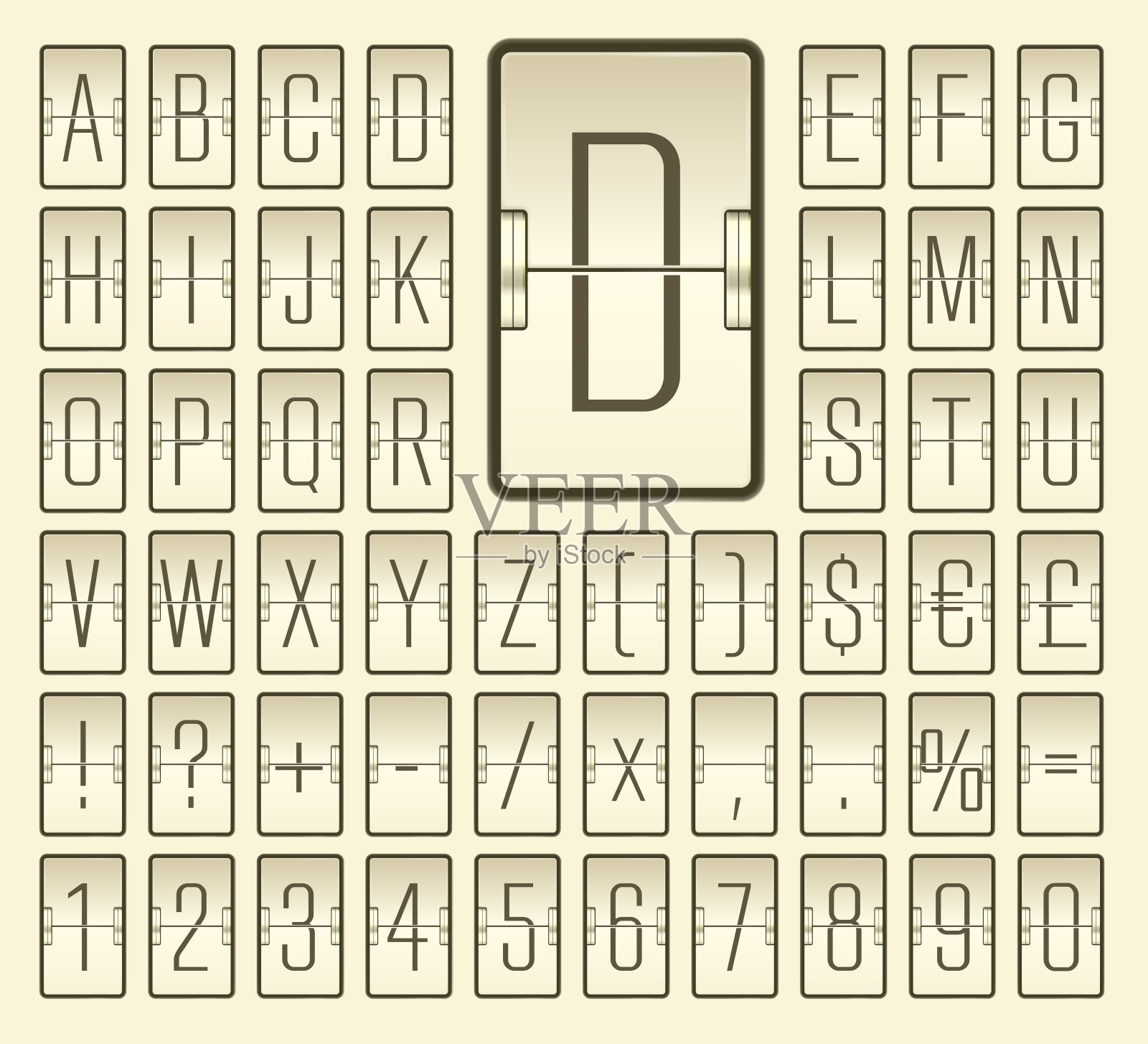 狭窄的目的地翻转板字体的时间表。向量终端机械记分牌字母为出发插画图片素材