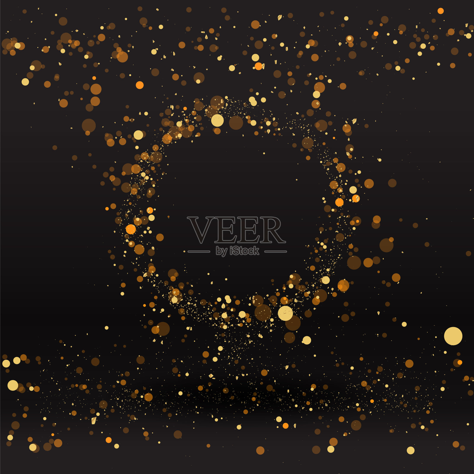 金色闪耀背景，闪光边框圆形相框，黑色和金色矢量发光粉尘插画图片素材