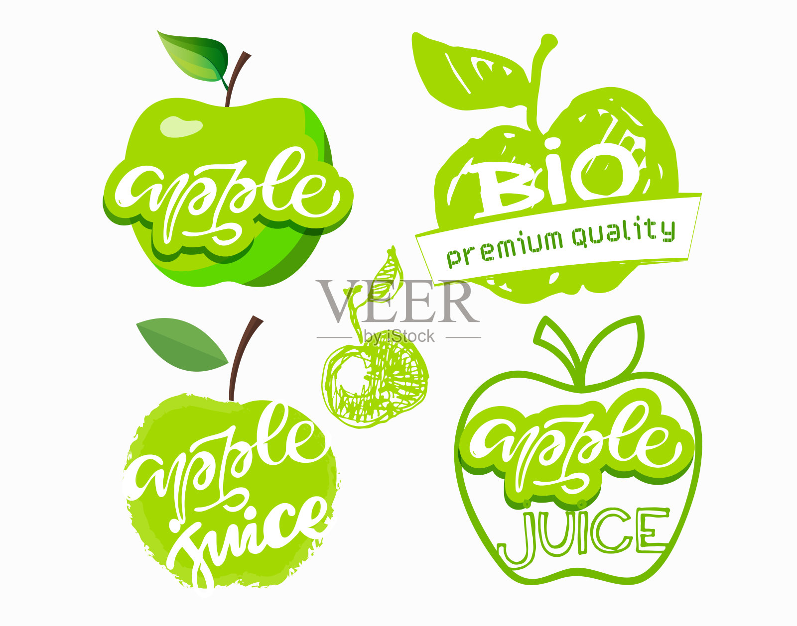 手绘涂鸦水果字体标签艺术，海报，包装。素食套装生物健康水果。插画图片素材