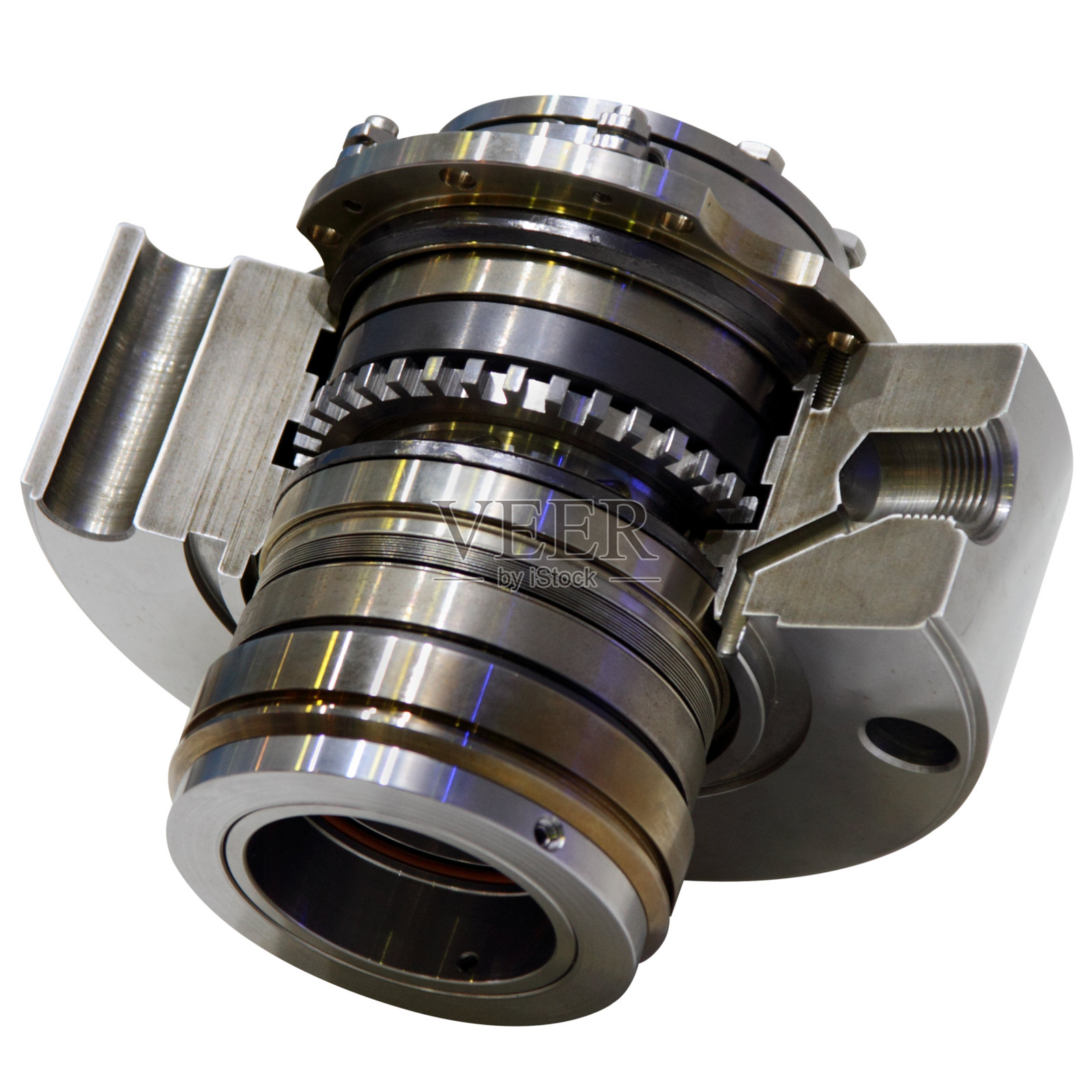 现代分段机构的细节隔离在一个白色。照片摄影图片