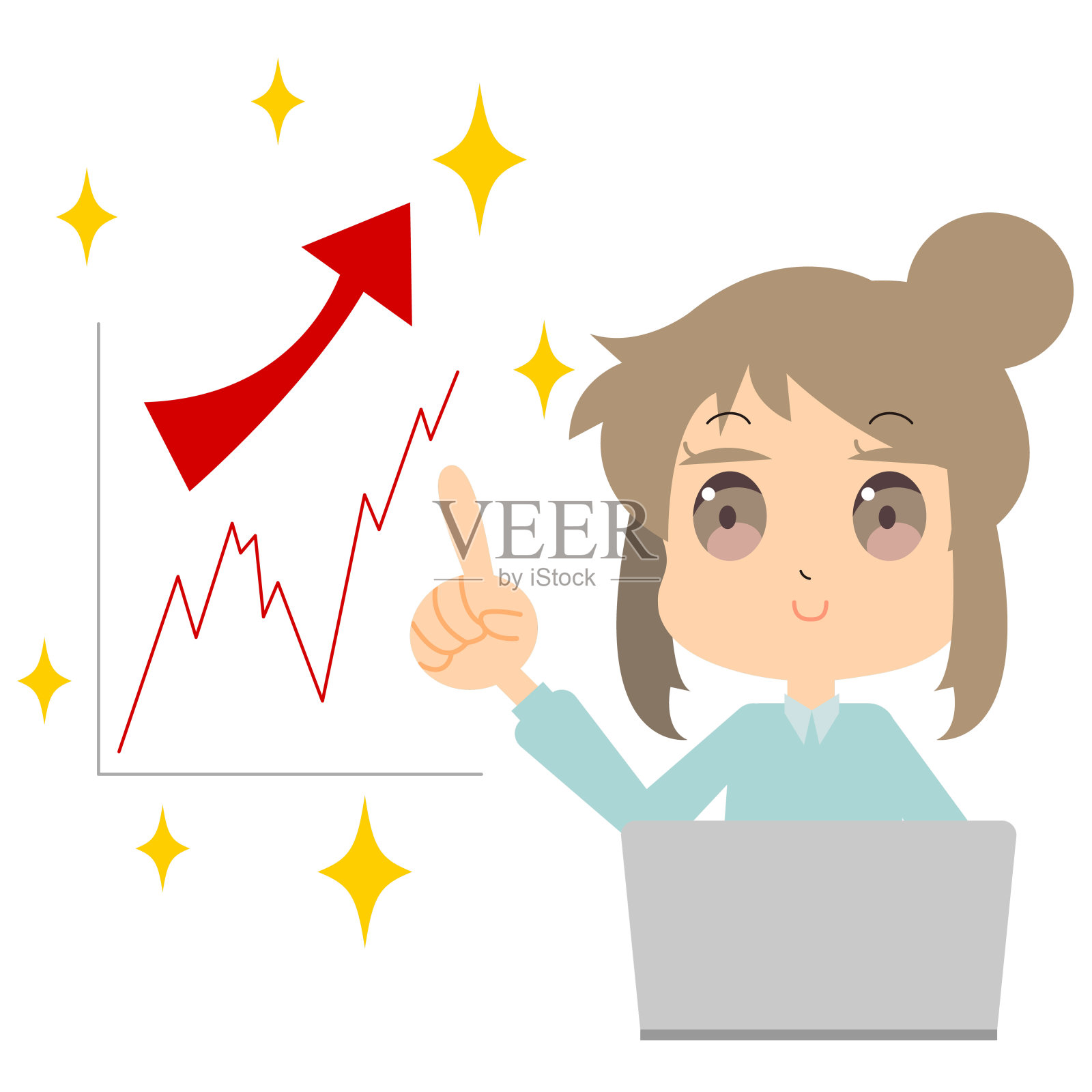 一个女人对商业业绩的上升感到满意的插图插画图片素材