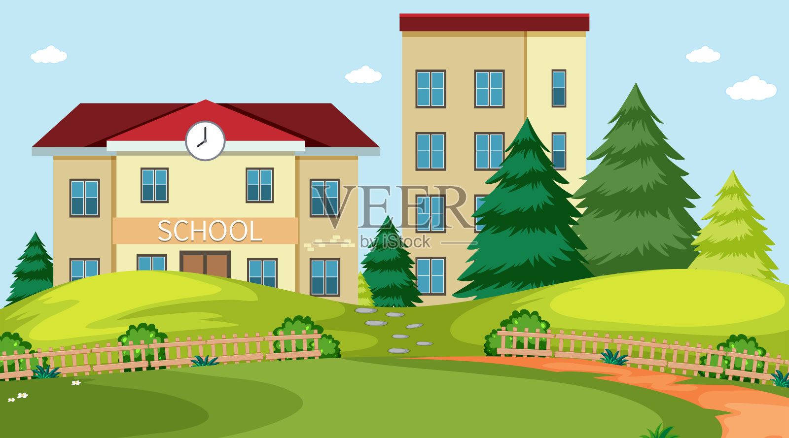 学校建筑自然景观插画图片素材