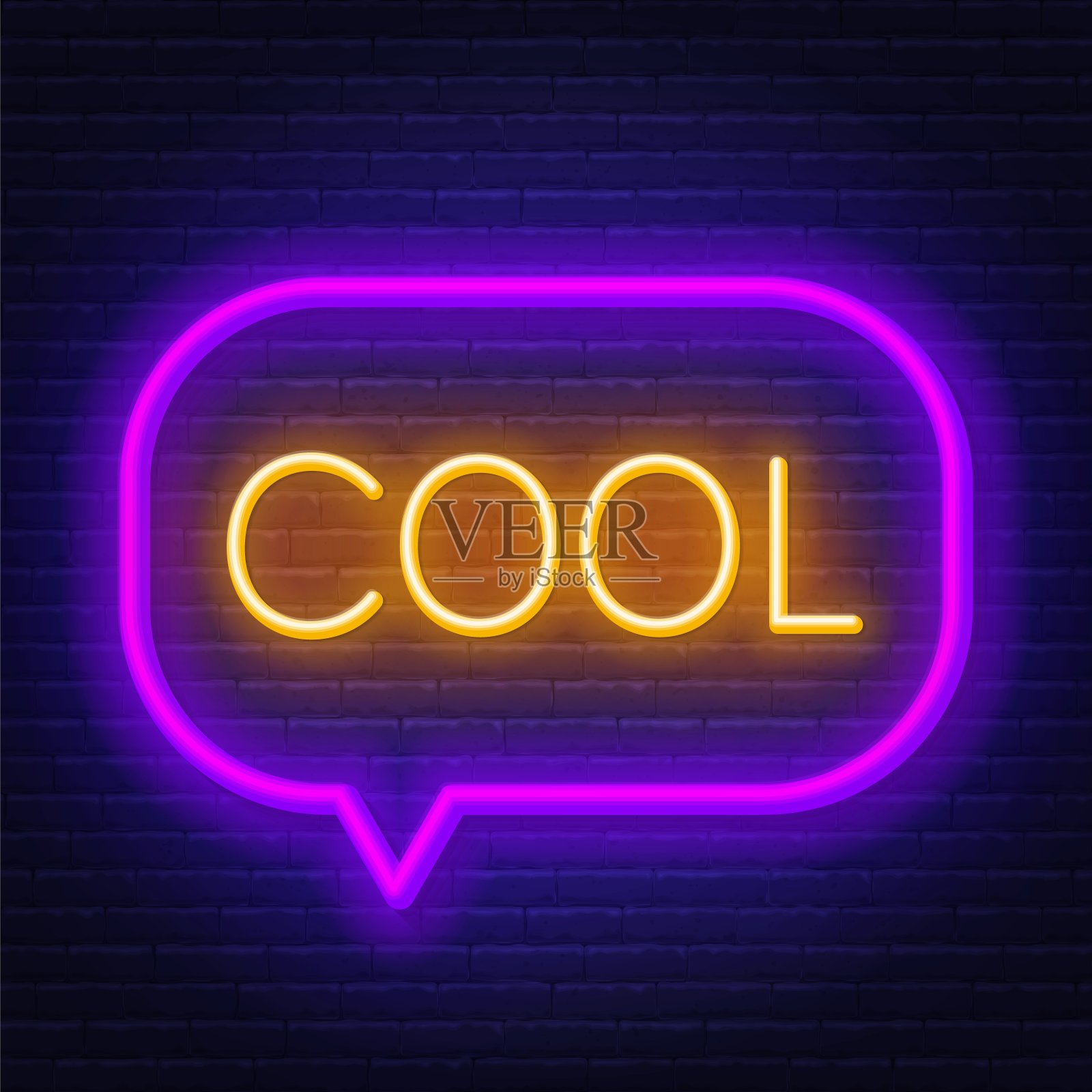 霓虹灯字在暗色背景的框架上很酷。插画图片素材