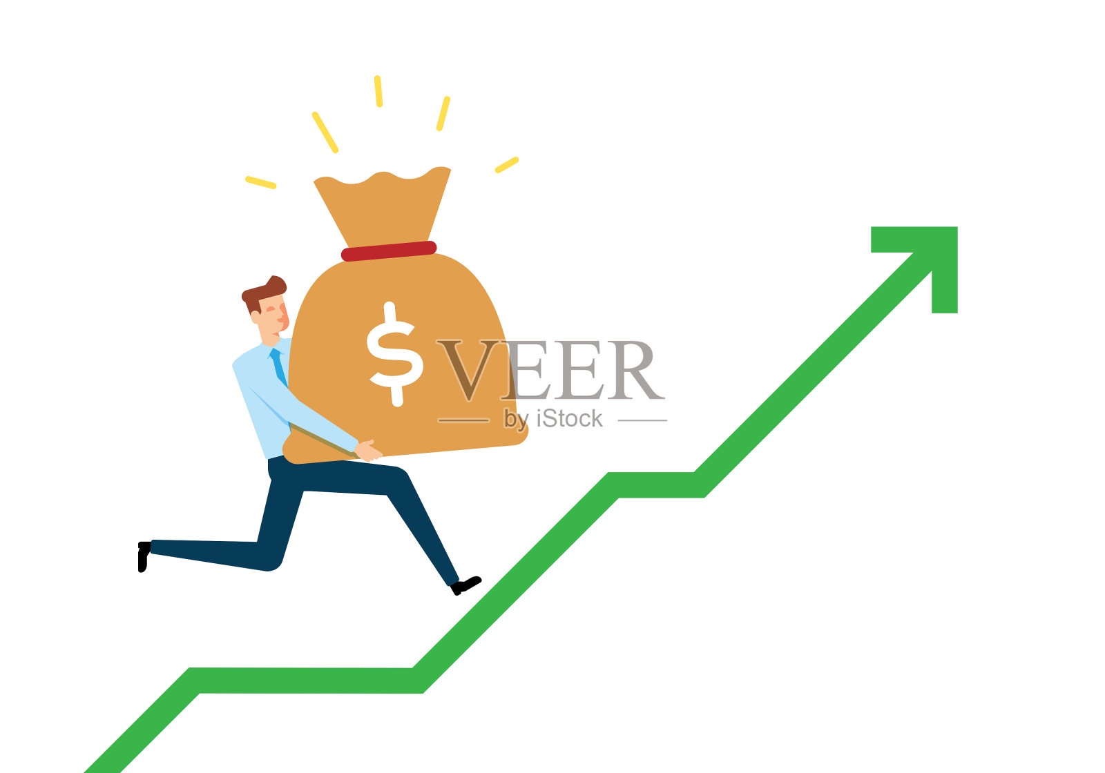 商人在成长箭上携带钱袋插画图片素材