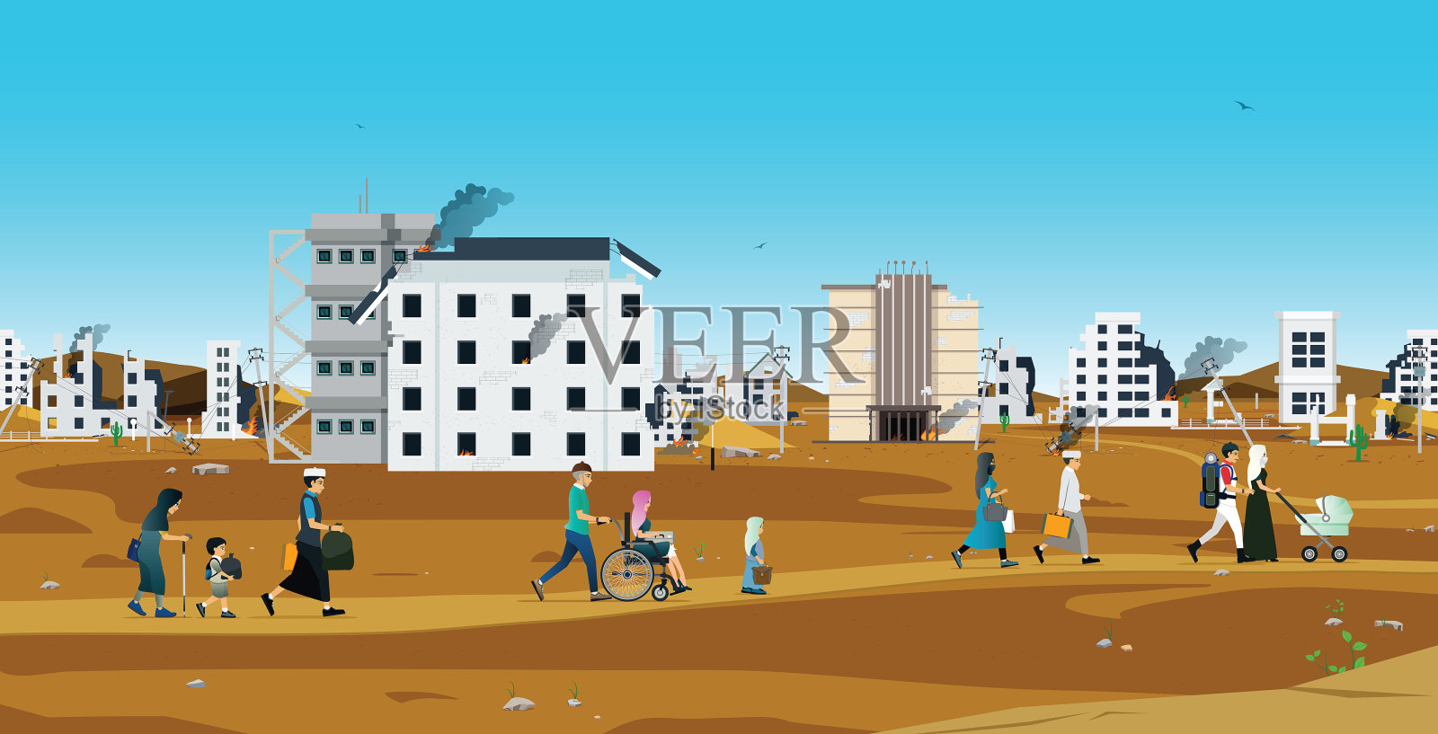 这个国家正处于内战之中。插画图片素材