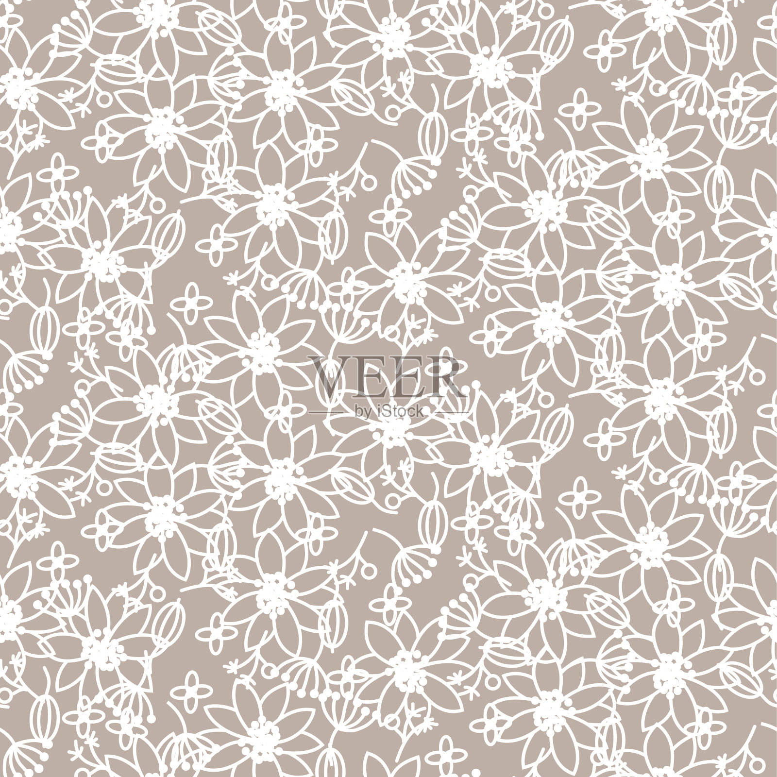 草原花卉米色淡色无缝矢量图案。插画图片素材