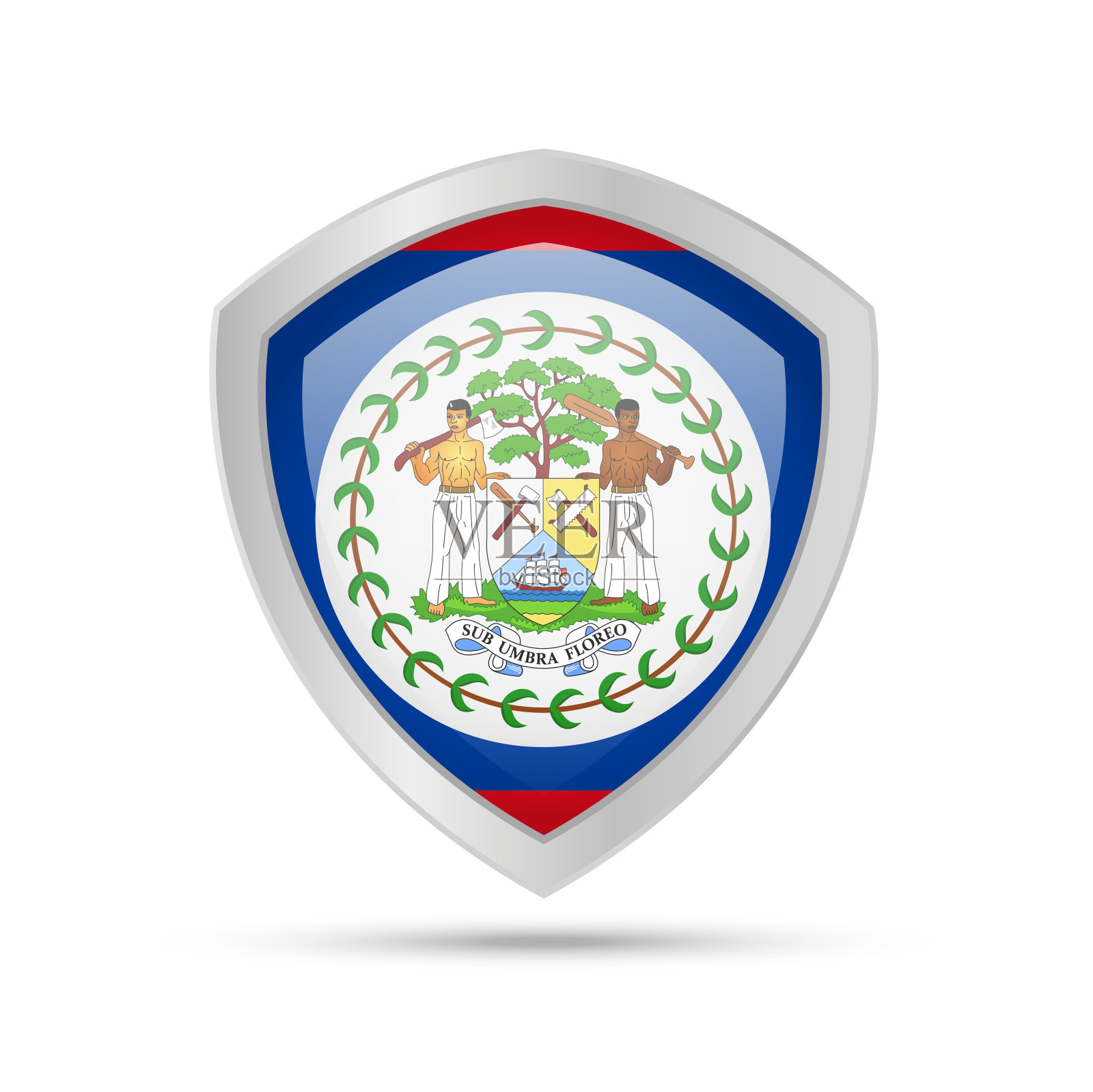 盾牌与伯利兹国旗在白色背景。插画图片素材