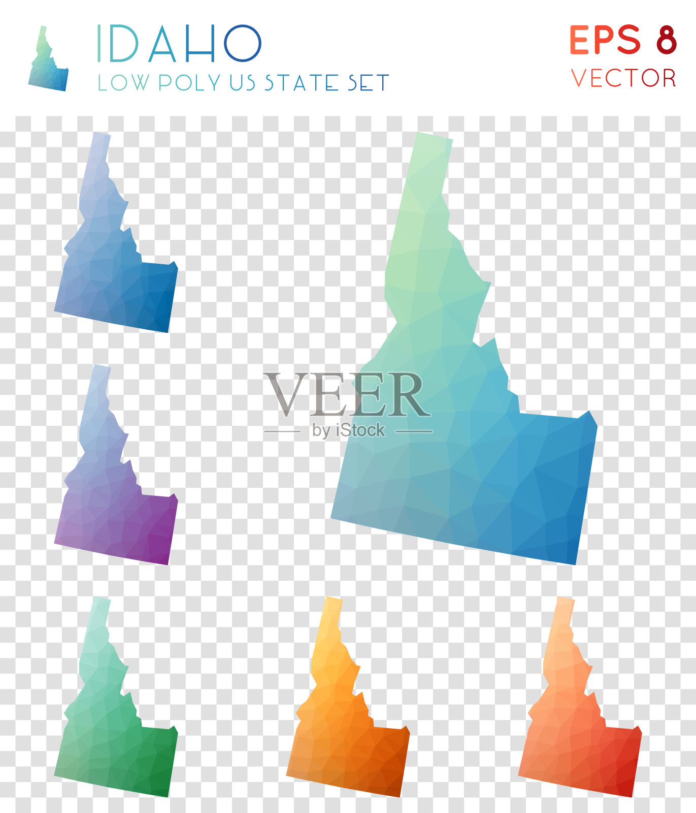 爱达荷州几何多边形地图，美国州马赛克风格收藏。插画图片素材