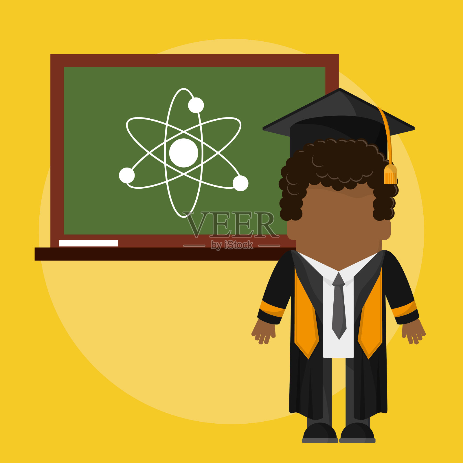 黑人研究生与班级董事会原子插画图片素材