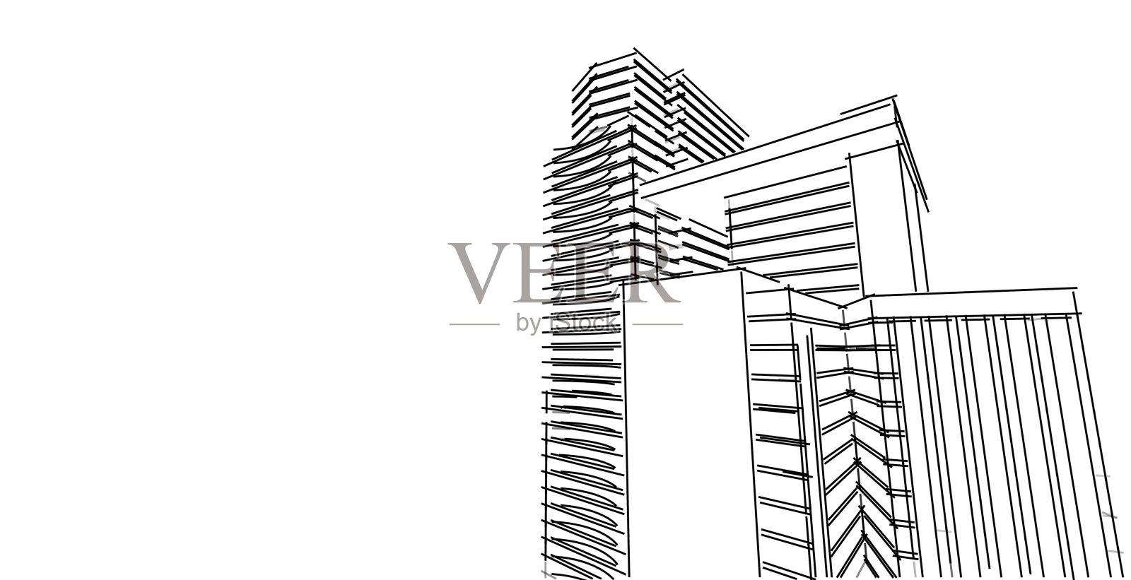3D插图建筑透视线。照片摄影图片