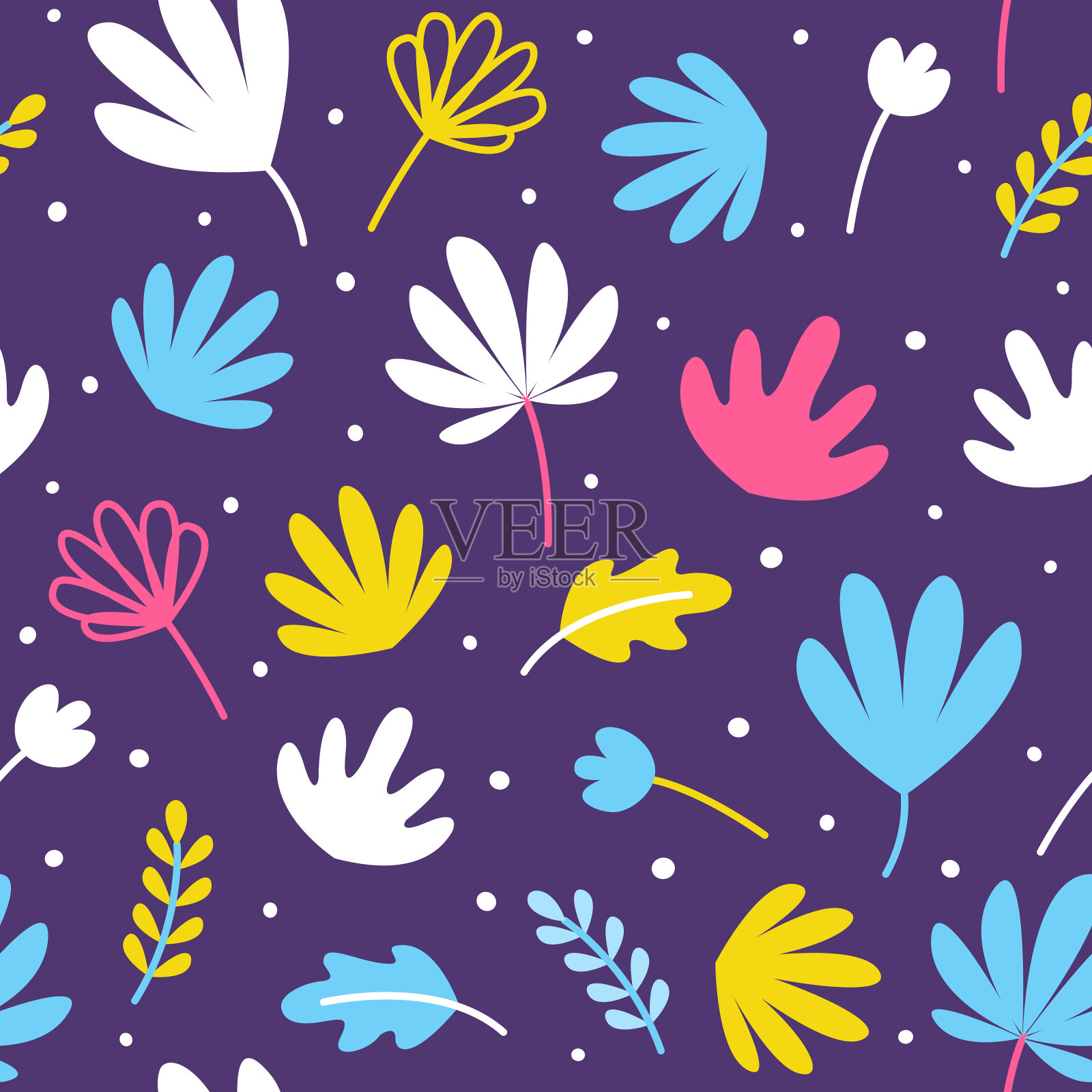 无缝图案与彩色热带树叶为您充满活力的夏季设计插画图片素材