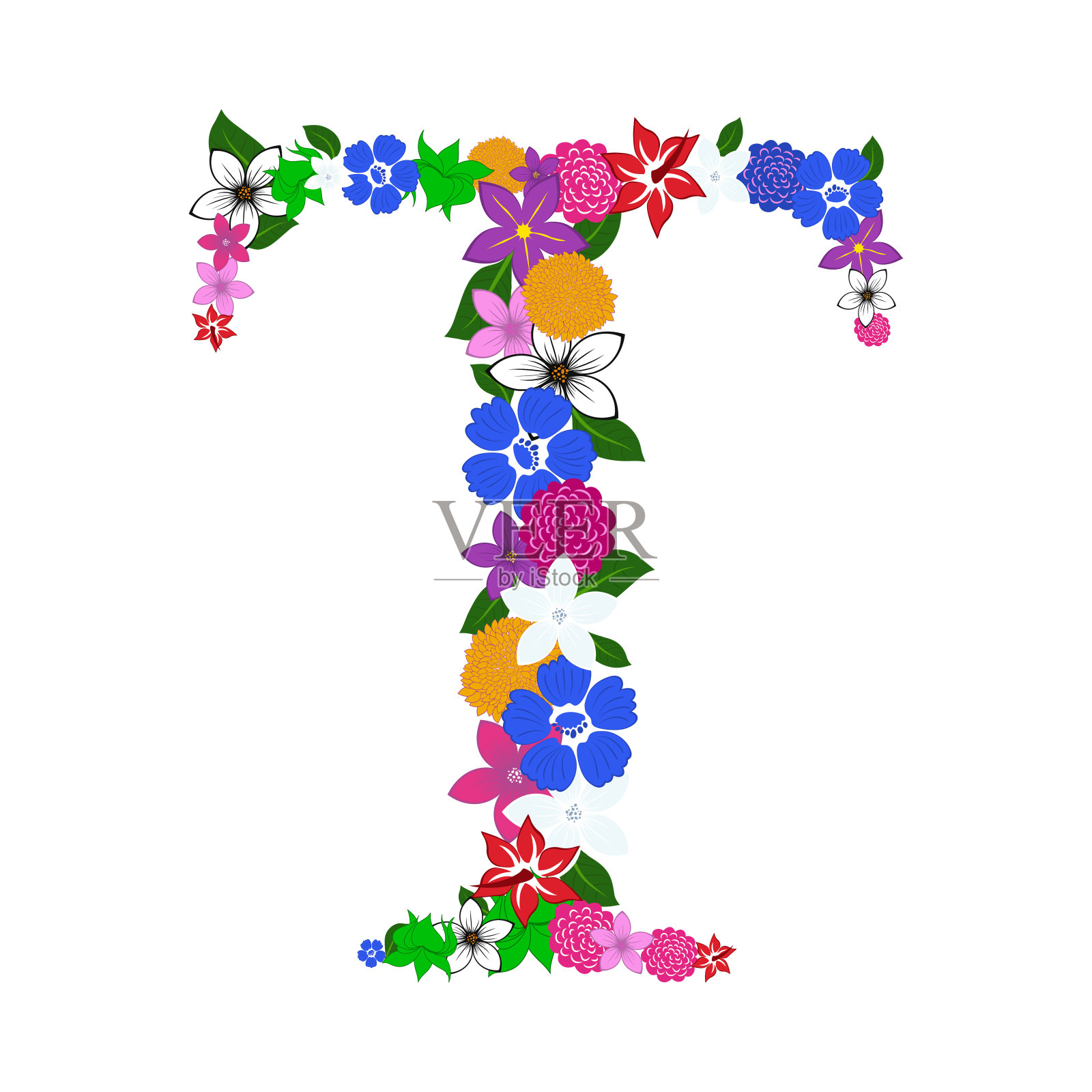 花卉字母插画图片素材