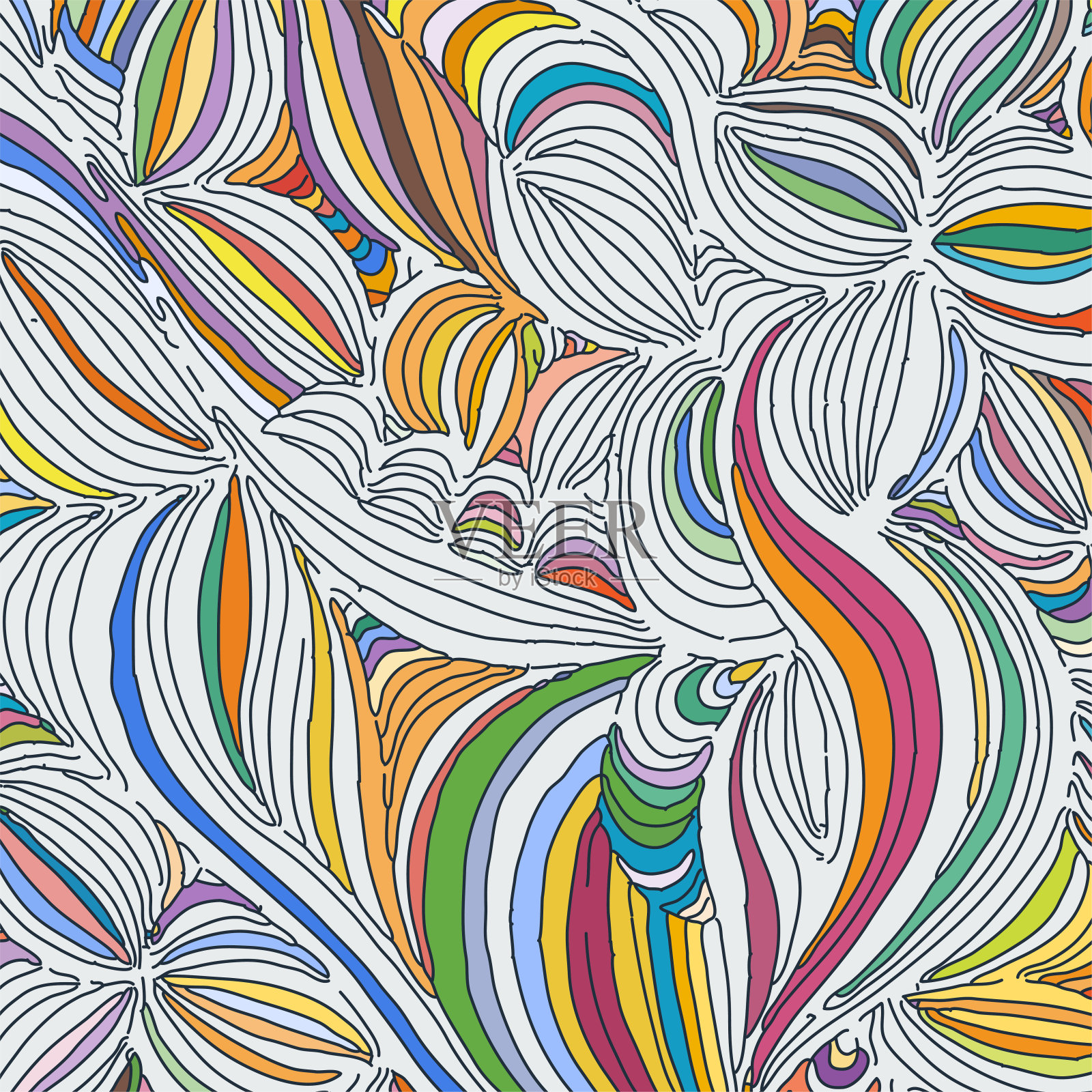 矢量着色模式，曲线线，黑色和白色垃圾背景插画图片素材