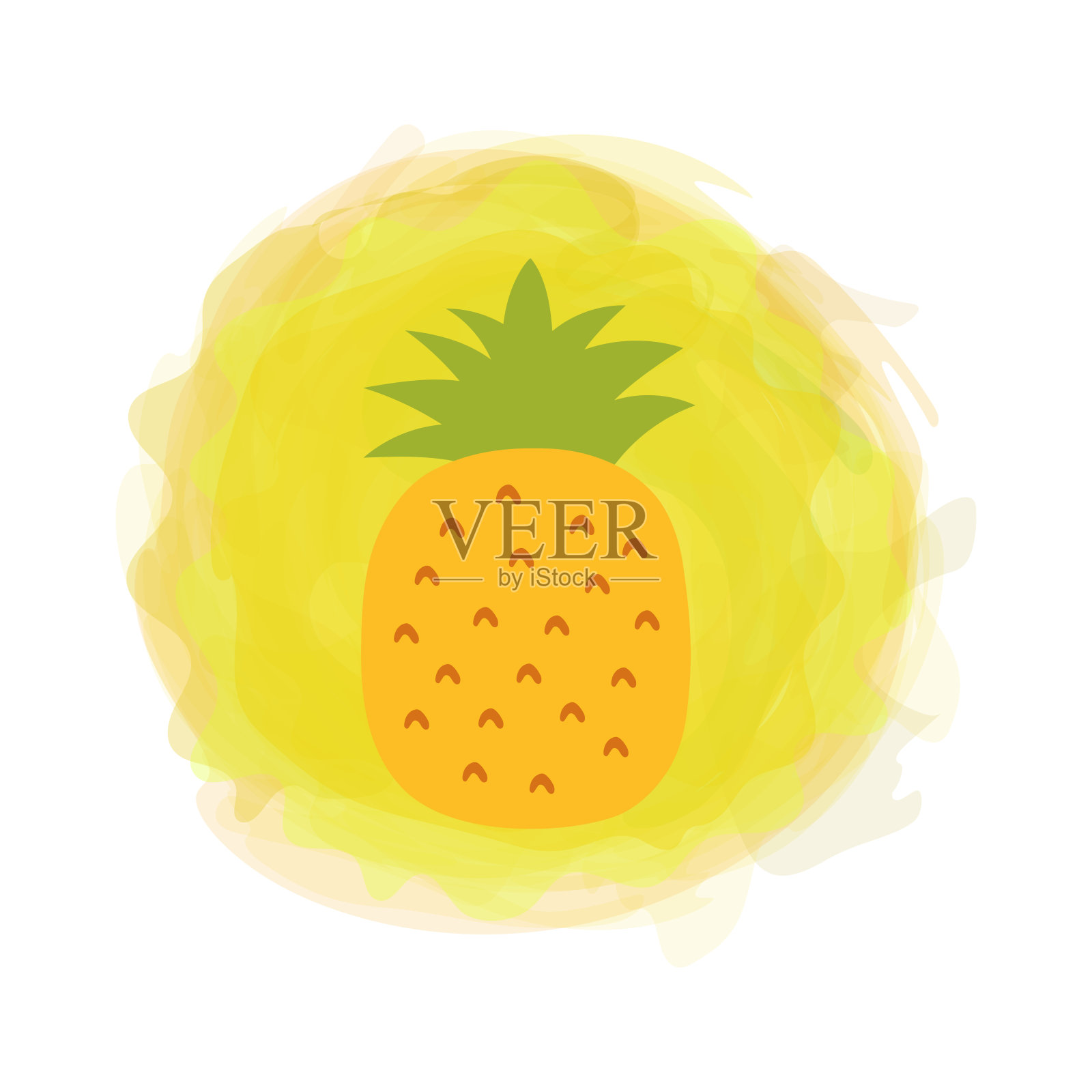 菠萝。奇异的打印。在水彩圆形背景上画出热带水果和孤立的叶子。手绘涂鸦矢量。有机食品标签。环境友好型产品。素食菜。素食菜单。夏天插画图片素材