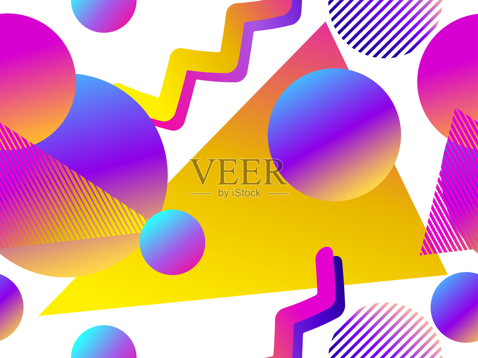 几何无缝模式与液体梯度上的白色背景。三角形，圆和点。矢量图插画图片素材