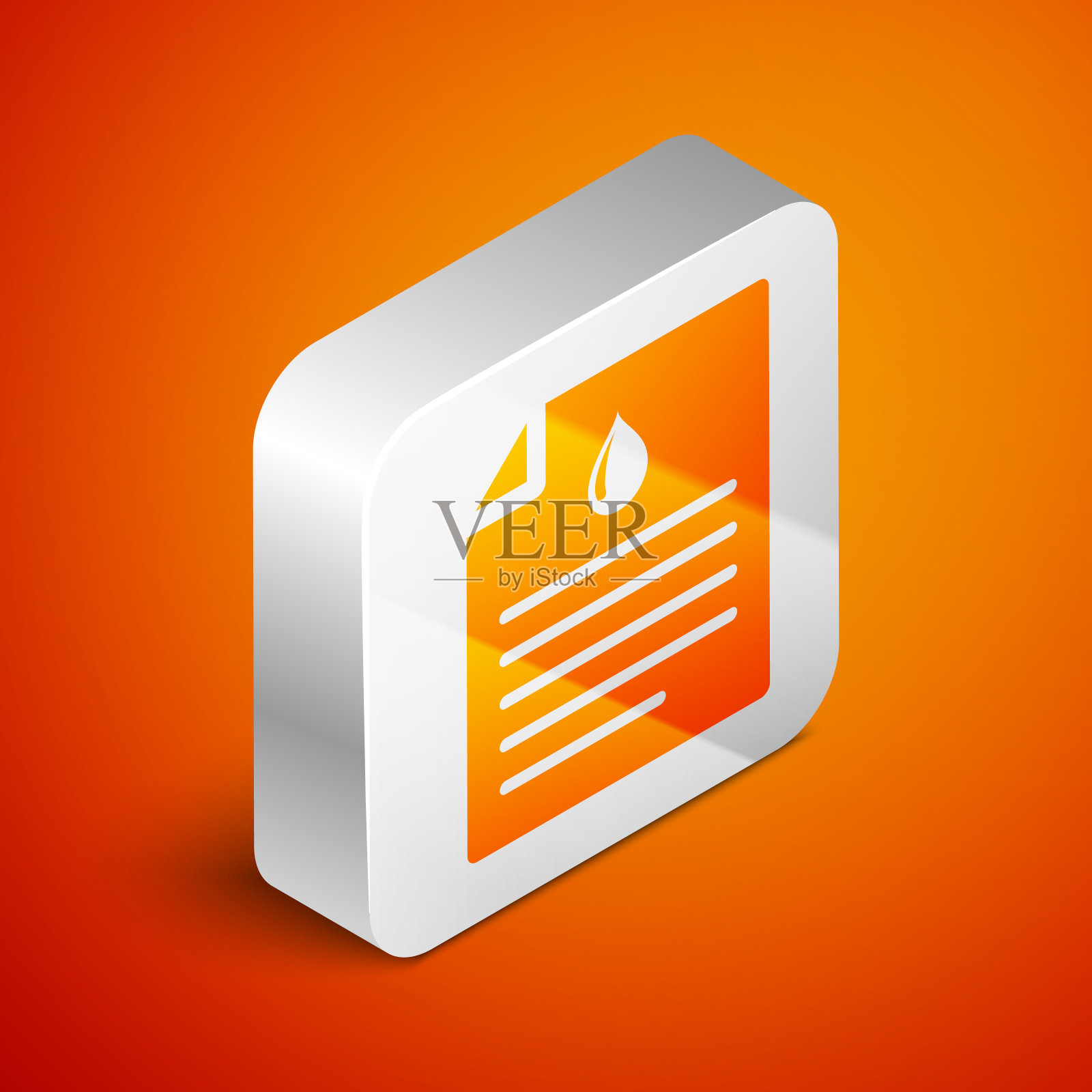 血液检测结果图标隔离在橙色背景上的等距医学剪贴板。临床记录，处方，体检记录。银广场按钮。矢量图插画图片素材