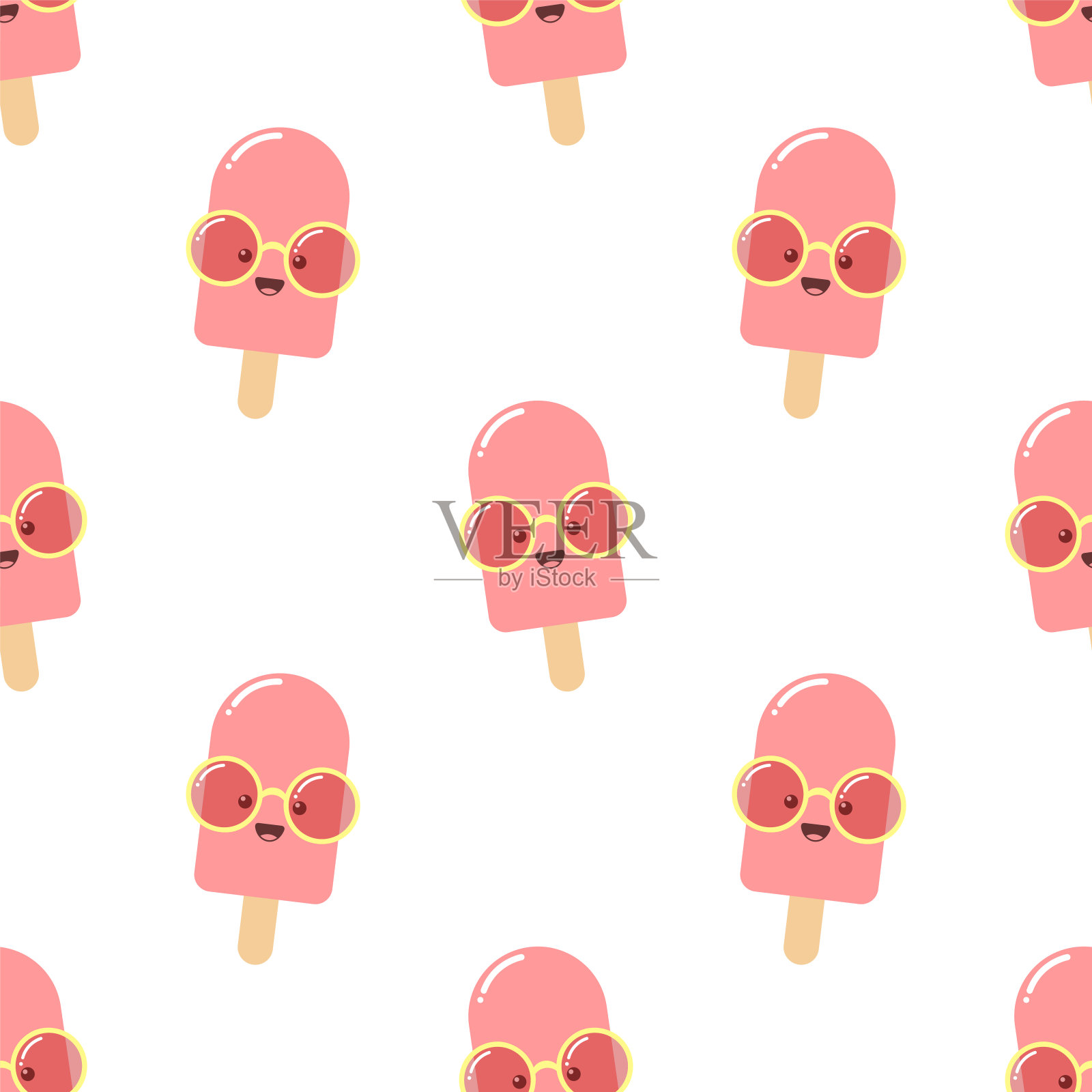 可爱的卡通冰淇淋配太阳镜。无缝矢量图插画图片素材