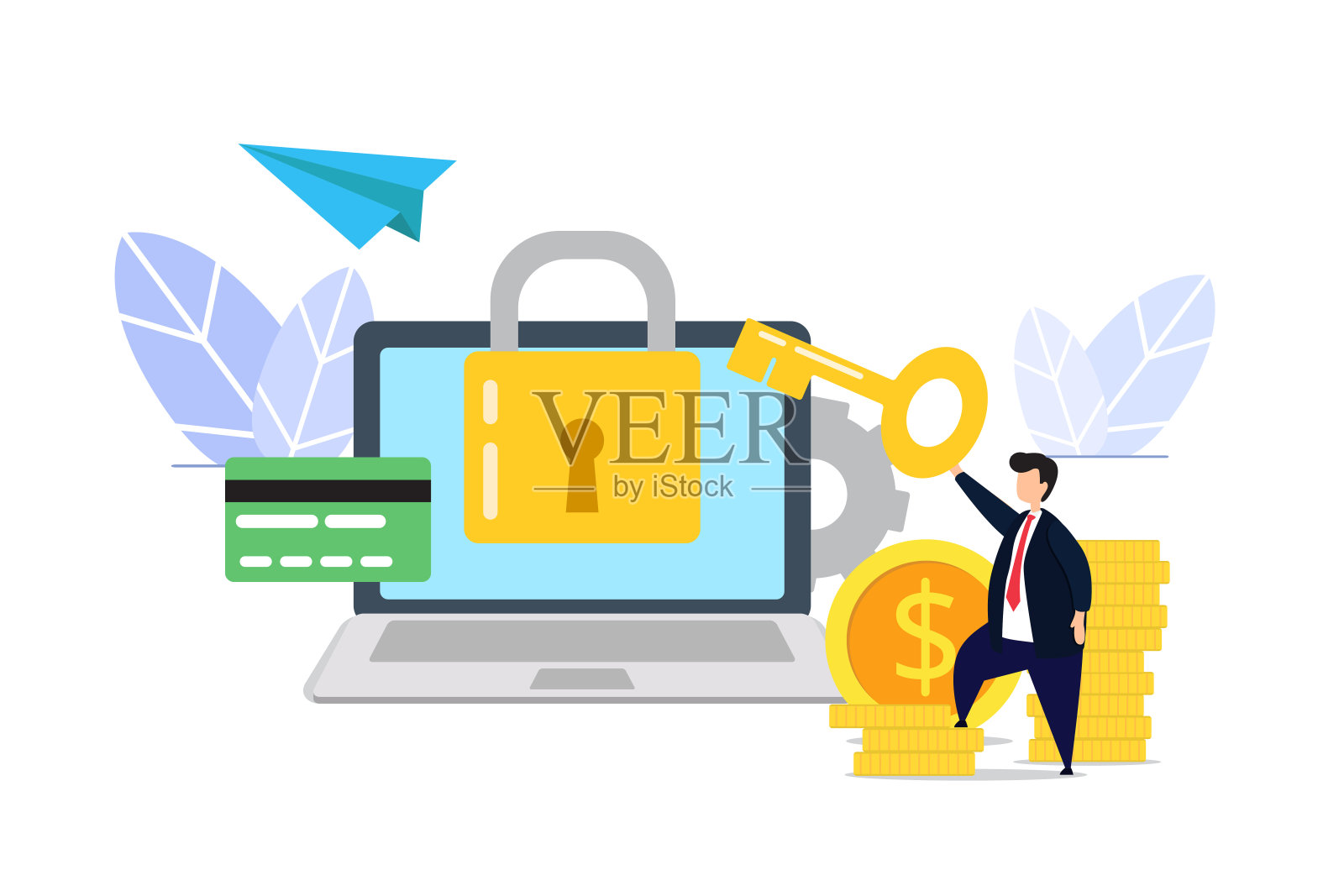 数据安全平面创意插画矢量图，数据安全防护平面插画矢量图，数据安全防护平面插画矢量图为横幅网站登陆页插画图片素材