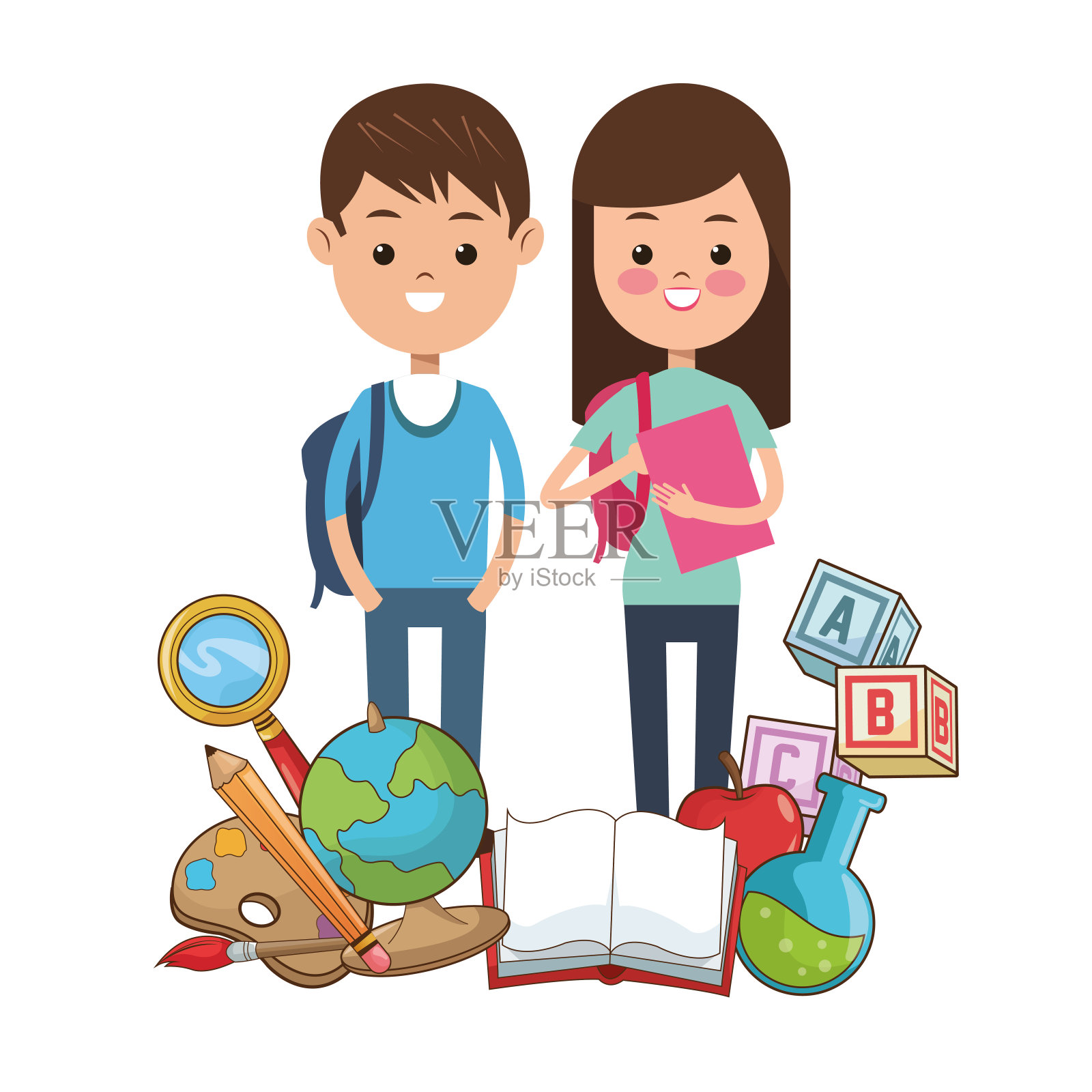 孩子，学生，学校用品，工具插画图片素材