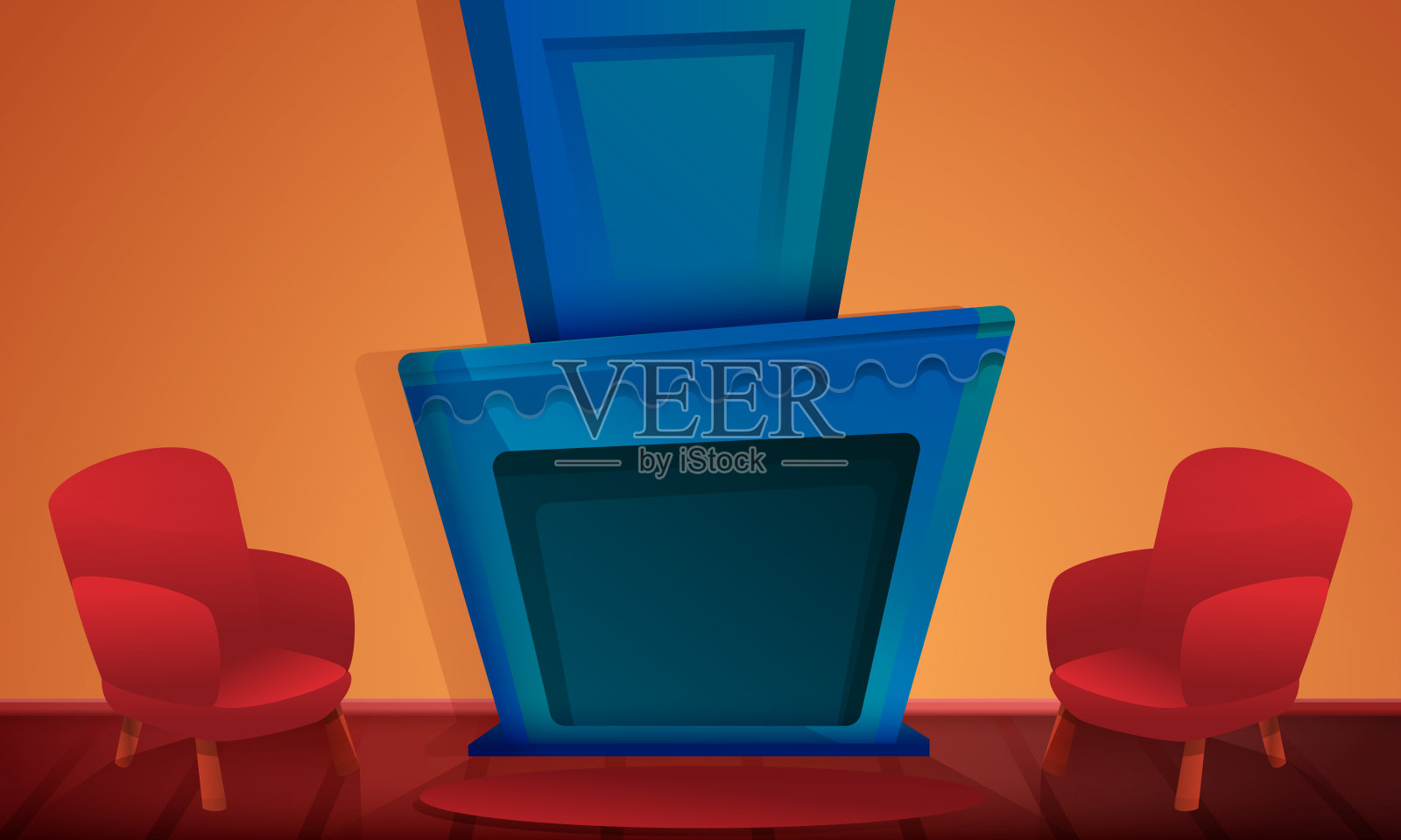 带有壁炉和椅子的卡通房间，矢量插图插画图片素材