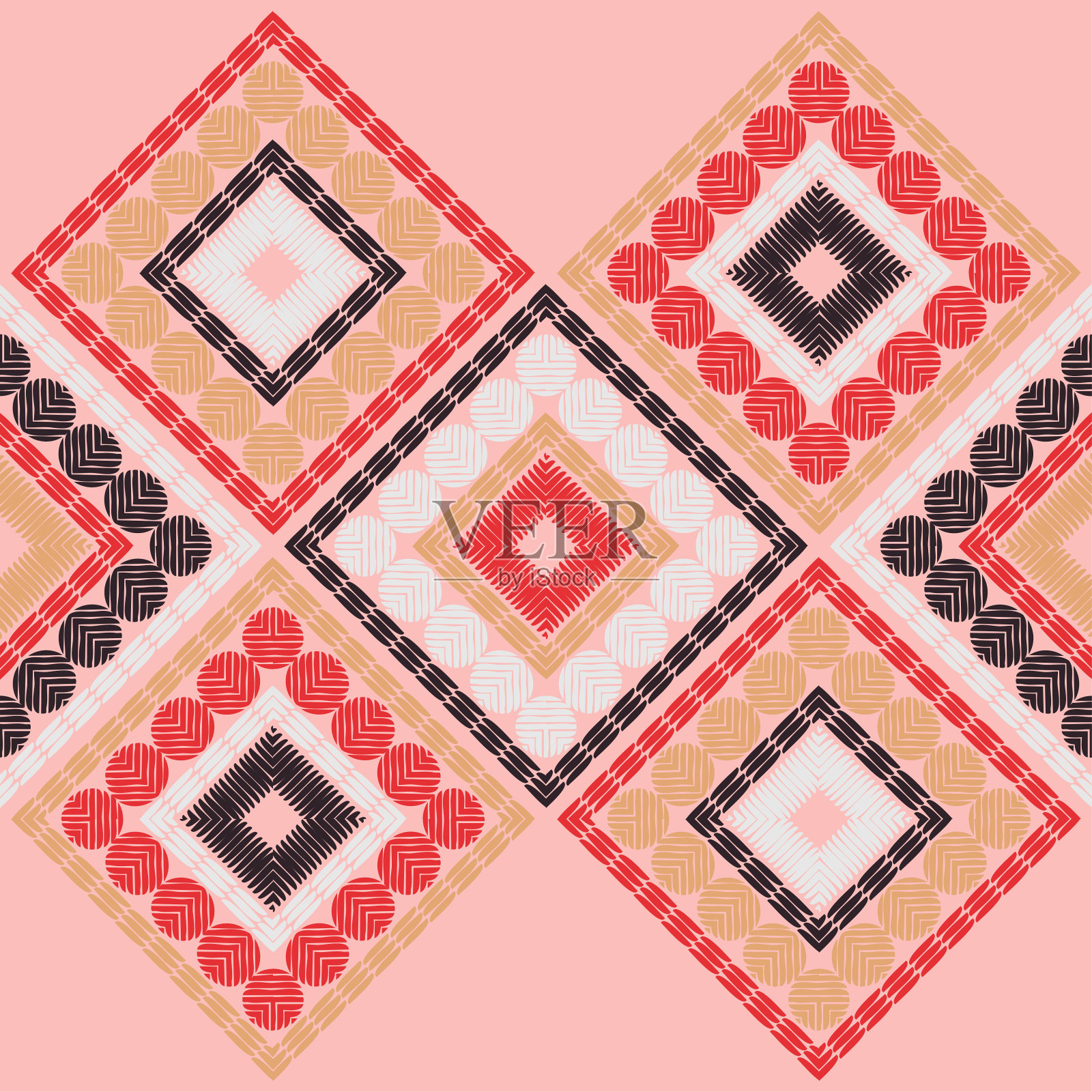 波点无缝图案。民族人物的马赛克。图案纹理。插画图片素材