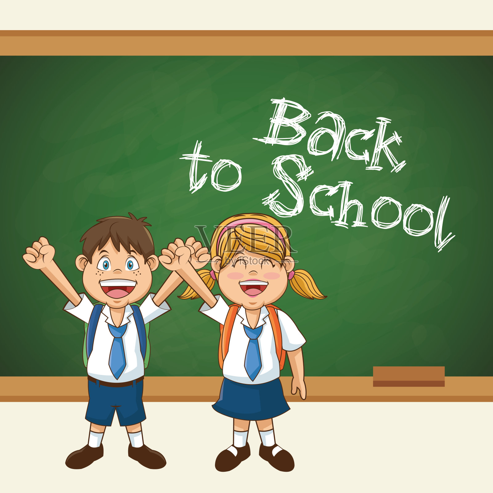 回到学校可爱的学生校服开朗插画图片素材