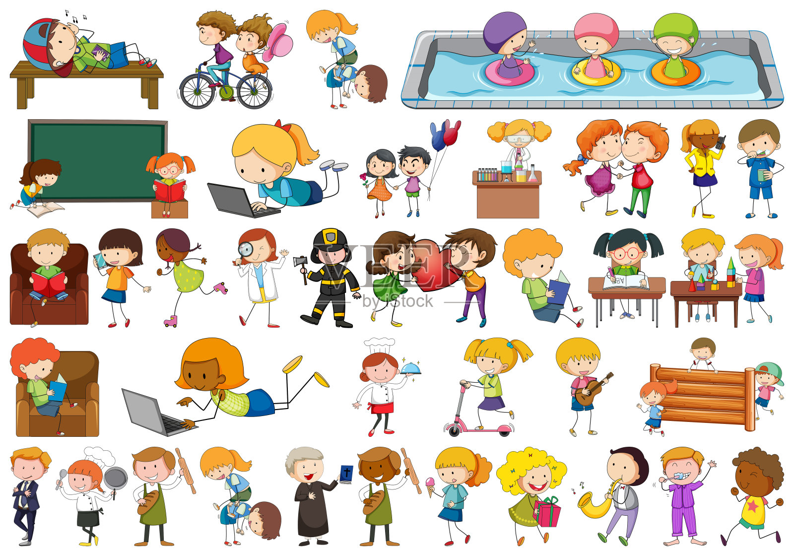 一组涂鸦字符插画图片素材