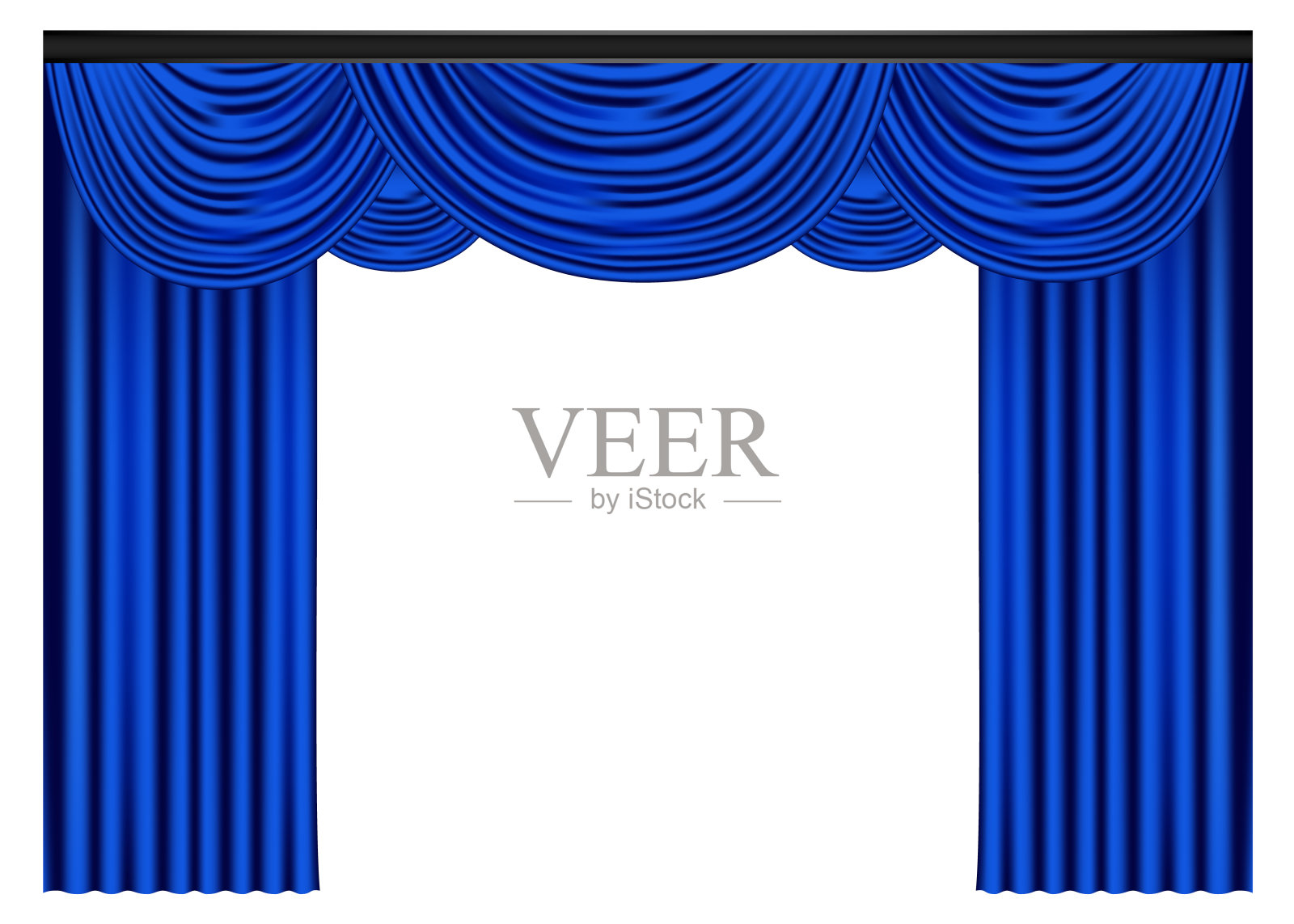 白色背景的蓝色豪华窗帘和窗帘插画图片素材