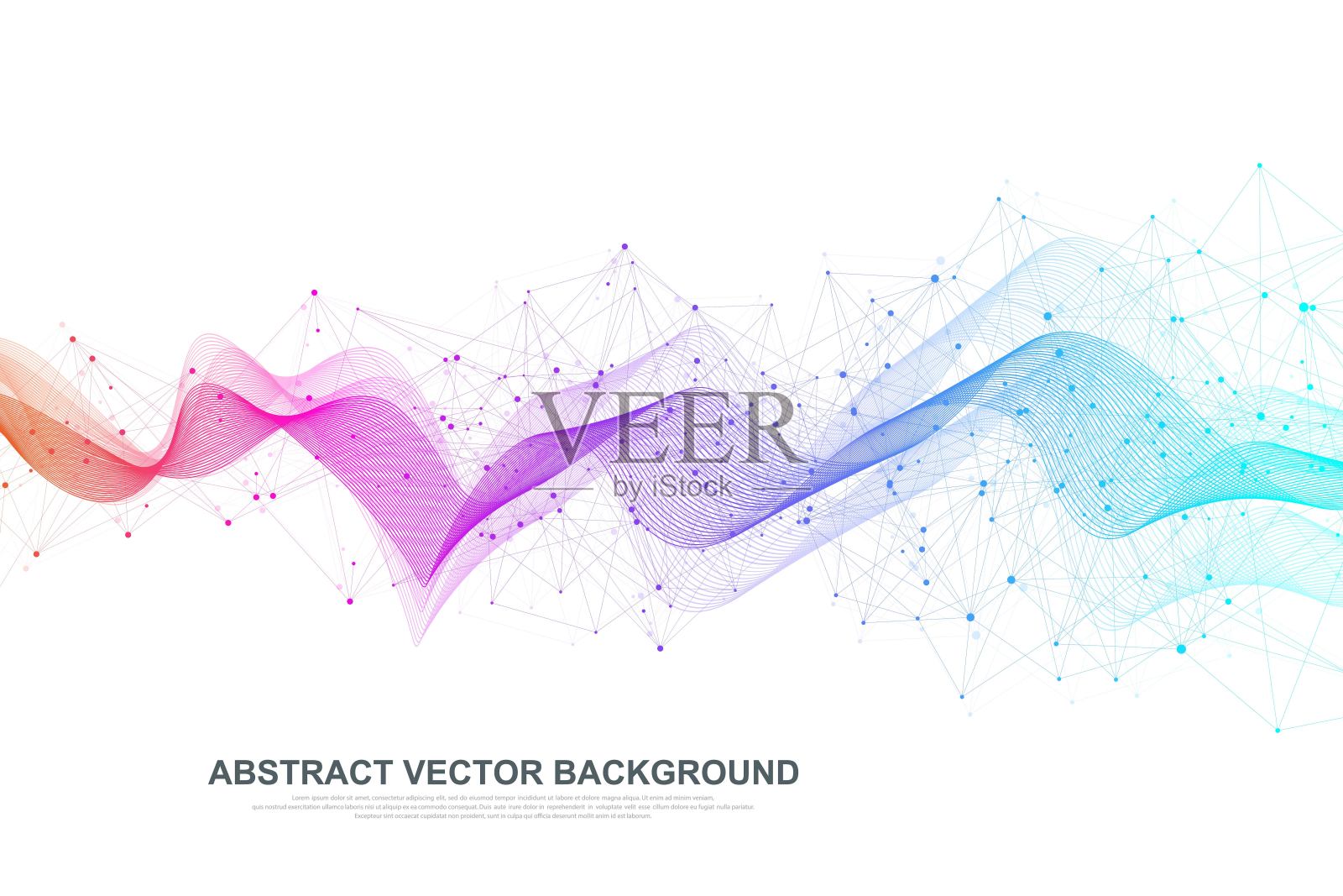 抽象的丛背景与连接的线和点。波流。神经丛几何效应化合物的大数据。线丛，最小阵列。数字数据可视化。矢量图插画图片素材