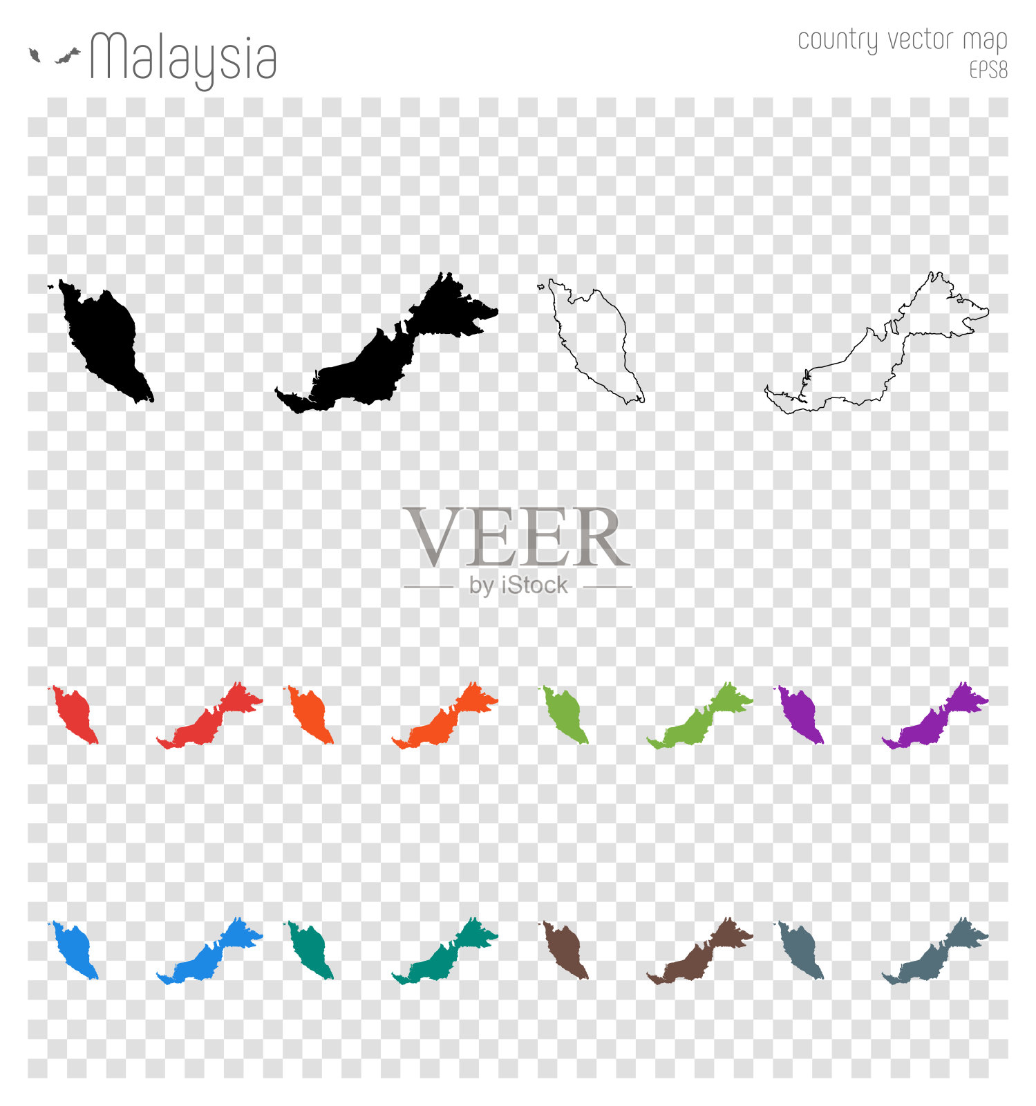 马来西亚高详细地图。插画图片素材