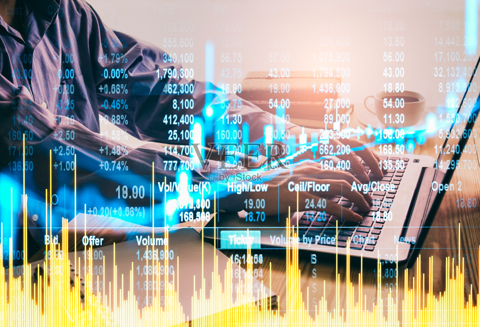 股票市场或外汇交易图形和烛台图表适合金融投资的概念。经济趋势背景的商业理念和所有的艺术作品设计。抽象的金融背景。照片摄影图片