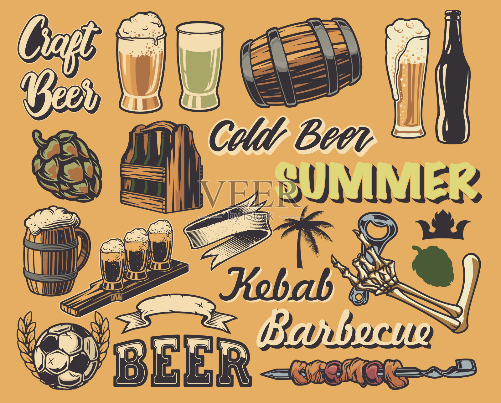 复古海报设计的大集合元素插画图片素材