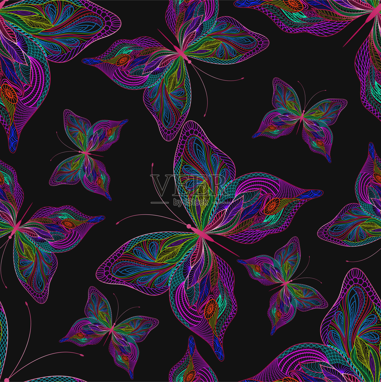 美丽无缝图案与蝴蝶。插画图片素材